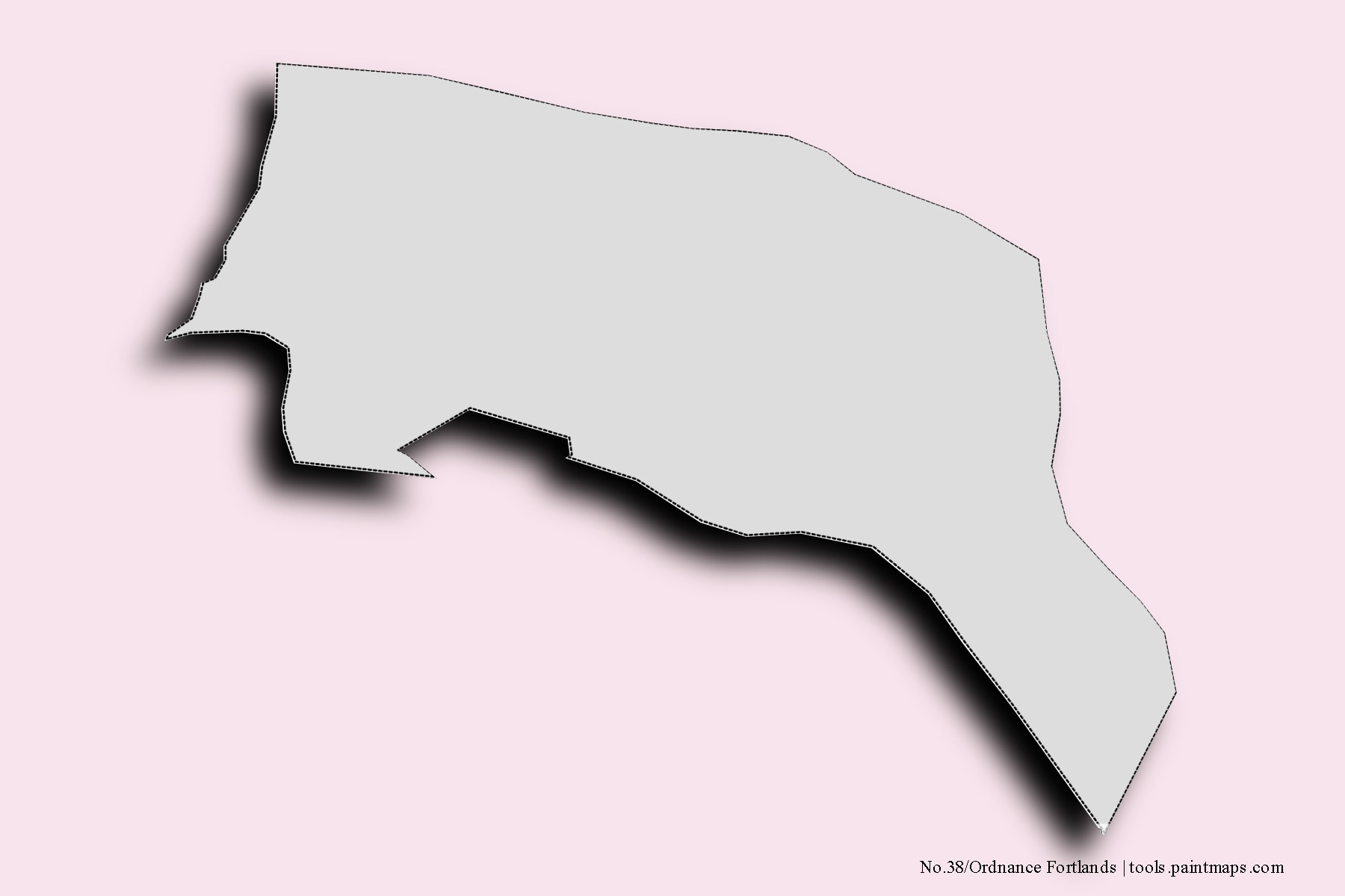 Mapa de barrios y pueblos de No.38/Ordnance Fortlands con efecto de sombra 3D