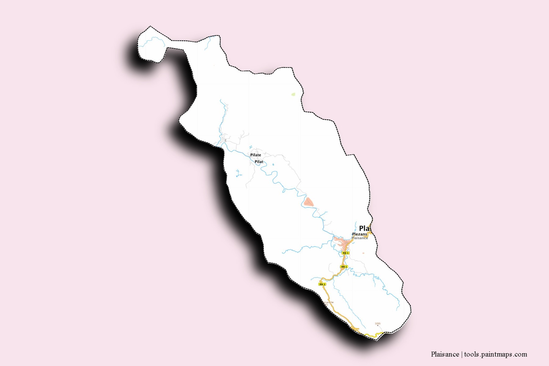 Plaisance neighborhoods and villages map with 3D shadow effect