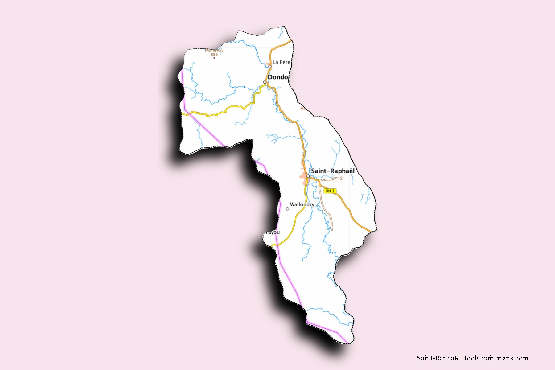 Mapa de barrios y pueblos de Saint-Raphaël con efecto de sombra 3D