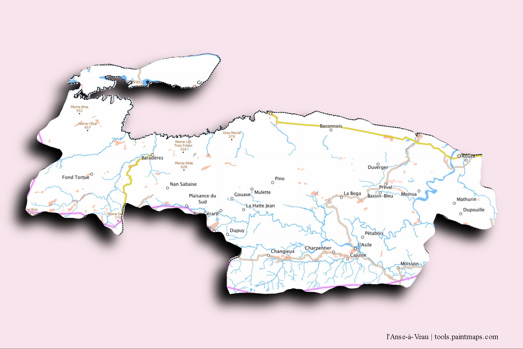 l'Anse-à-Veau neighborhoods and villages map with 3D shadow effect