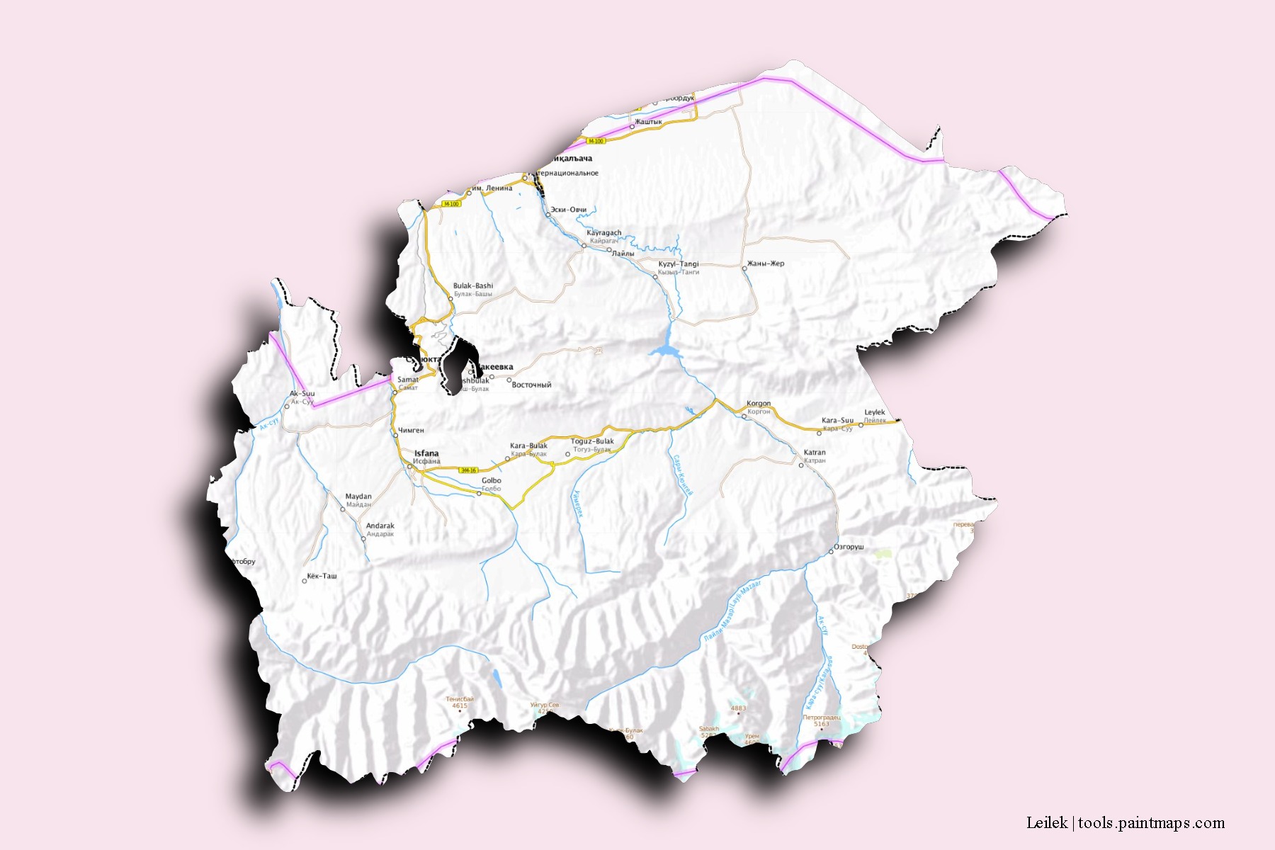 Leilek neighborhoods and villages map with 3D shadow effect