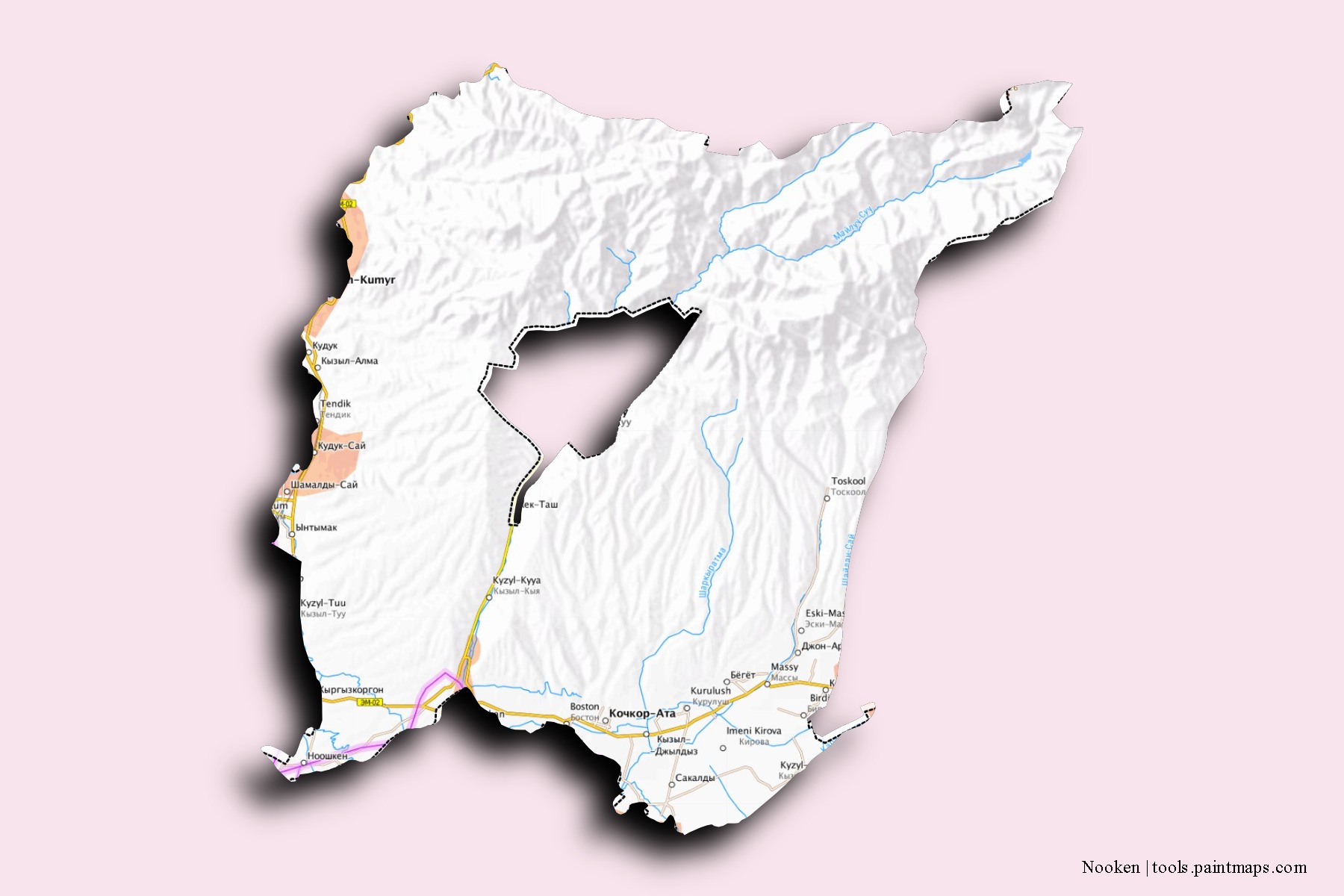 Mapa de barrios y pueblos de Nooken con efecto de sombra 3D