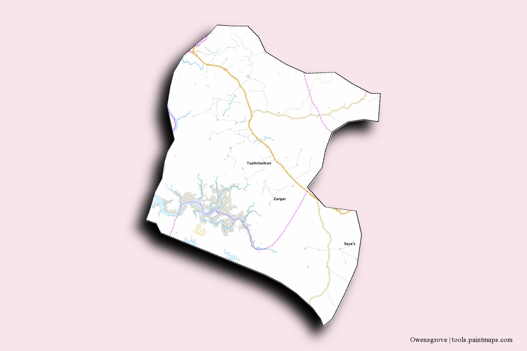 Mapa de barrios y pueblos de Owensgrove con efecto de sombra 3D