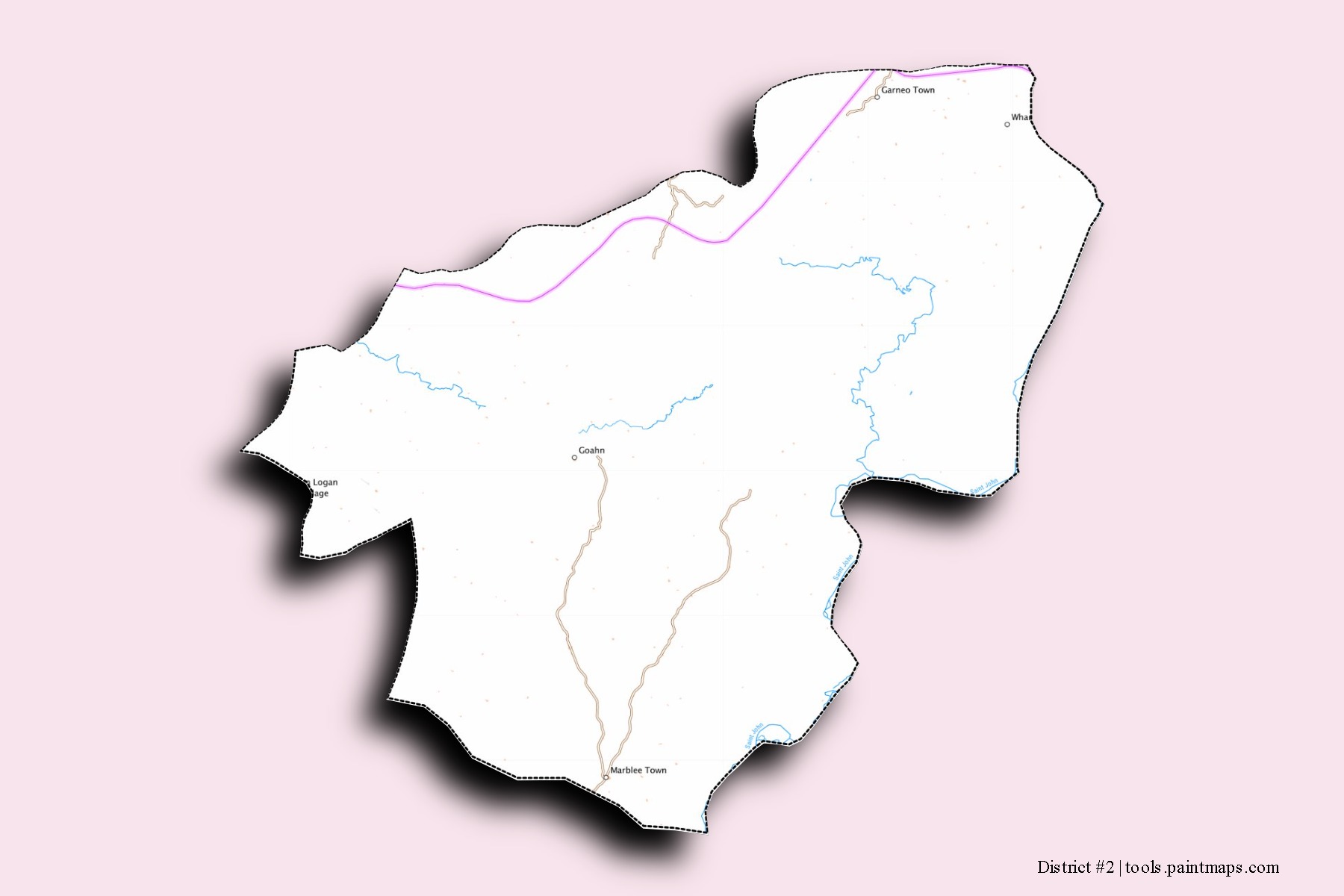 District #2 neighborhoods and villages map with 3D shadow effect