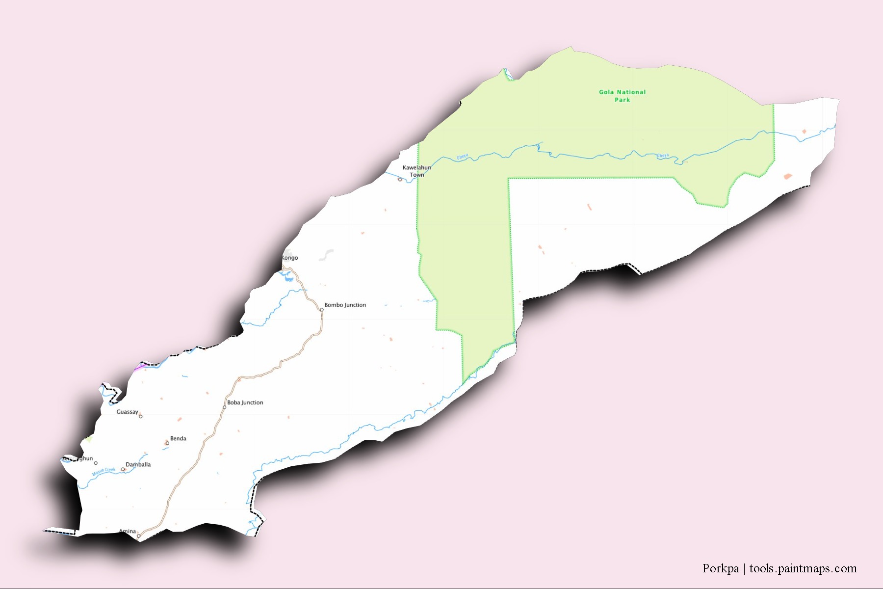 Porkpa neighborhoods and villages map with 3D shadow effect