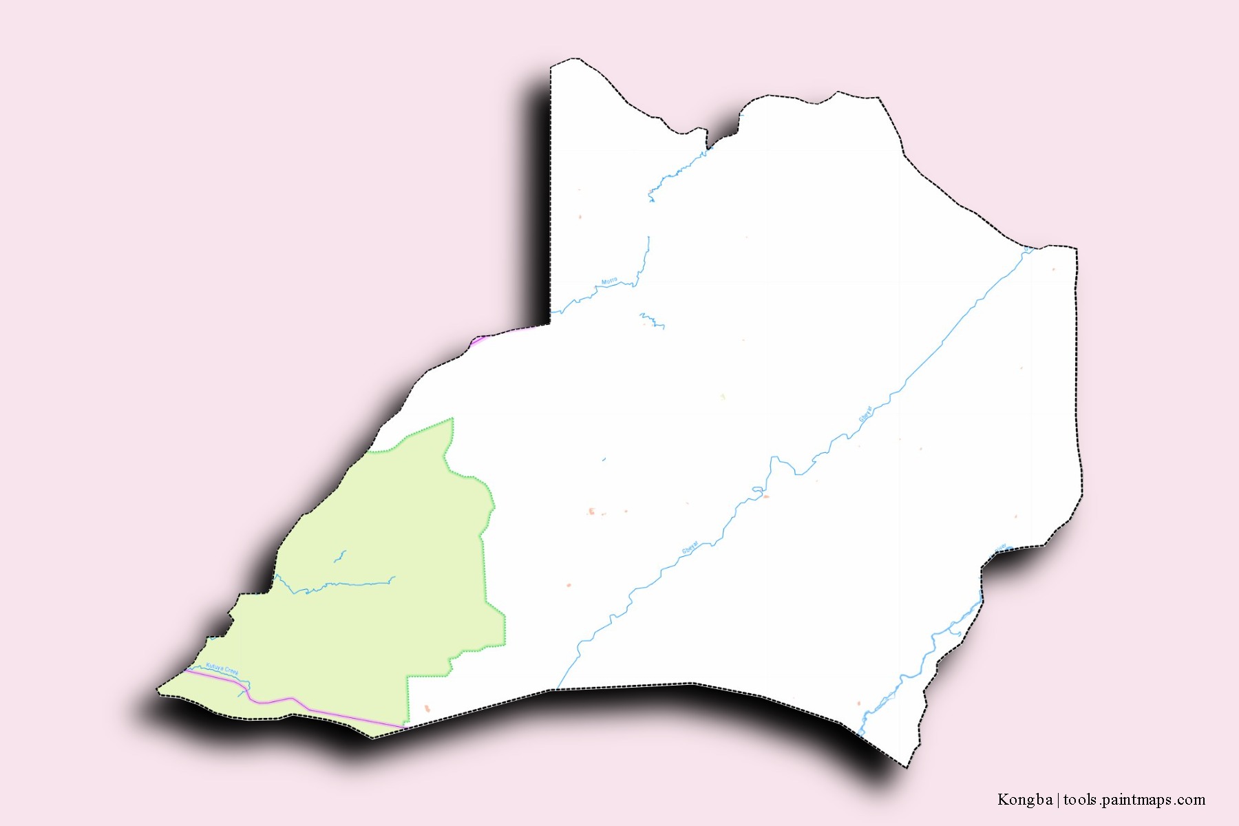 Mapa de barrios y pueblos de Kongba con efecto de sombra 3D