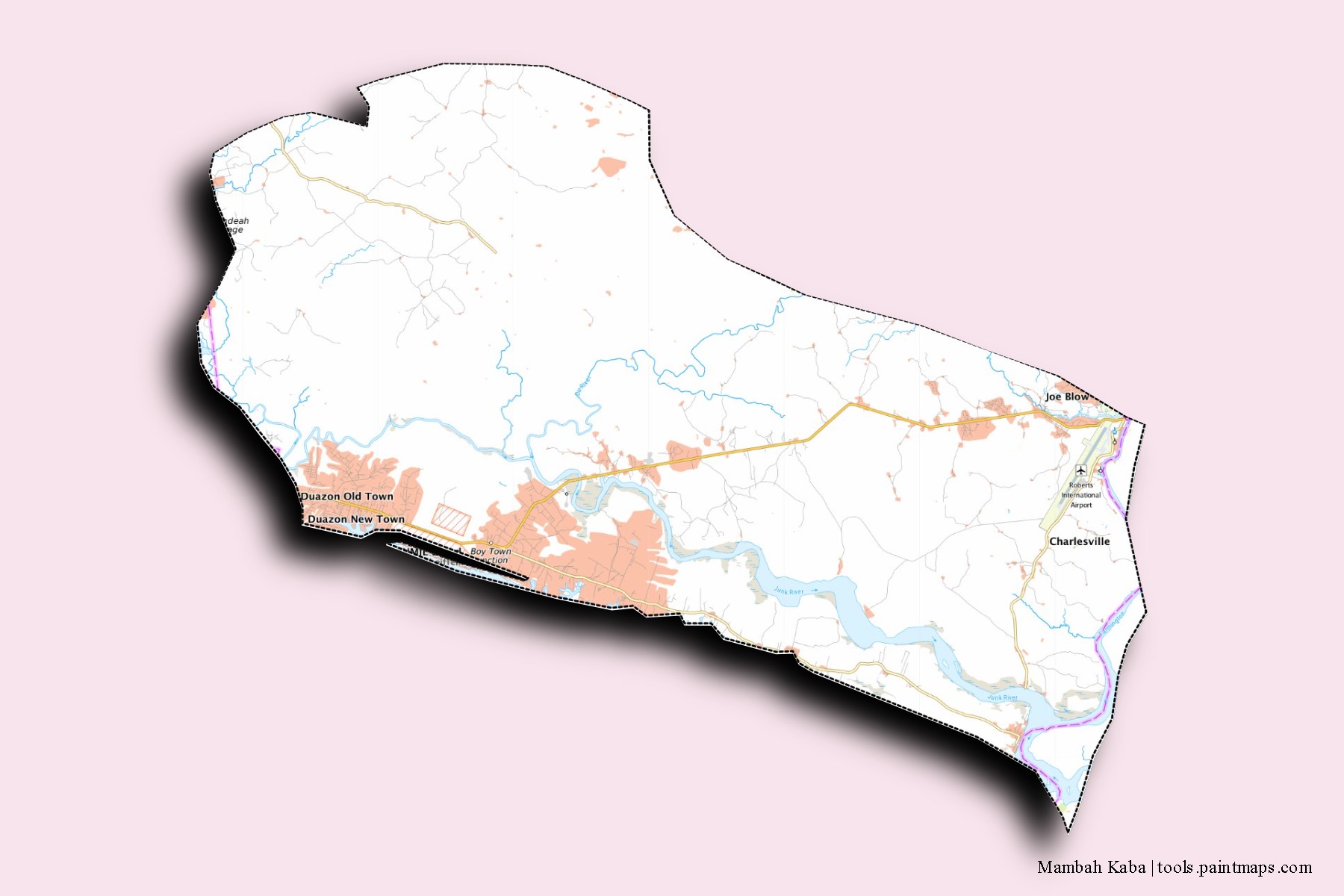 Mambah Kaba neighborhoods and villages map with 3D shadow effect