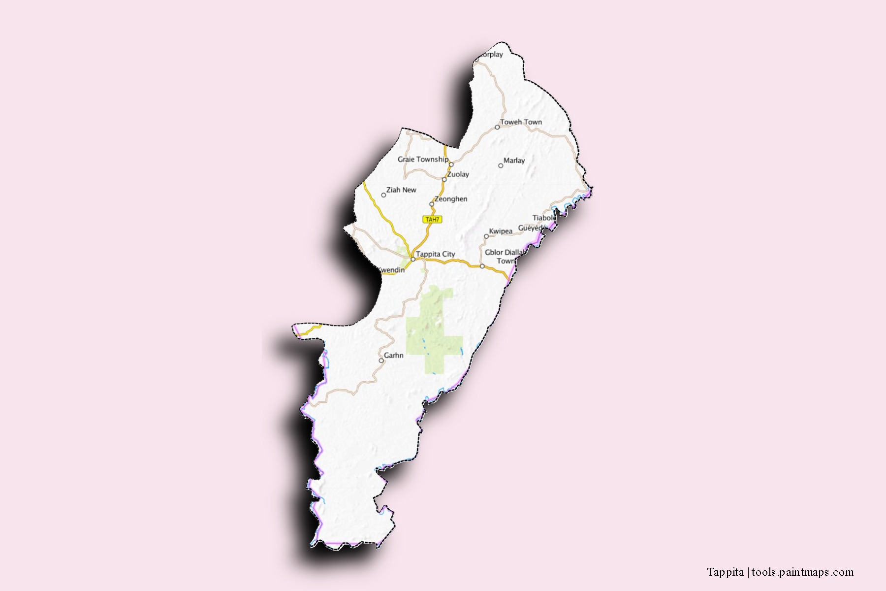 Mapa de barrios y pueblos de Tappita con efecto de sombra 3D