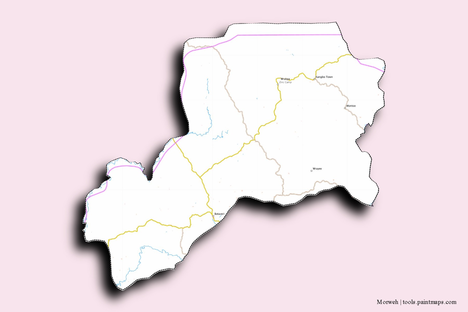 Mapa de barrios y pueblos de Morweh con efecto de sombra 3D