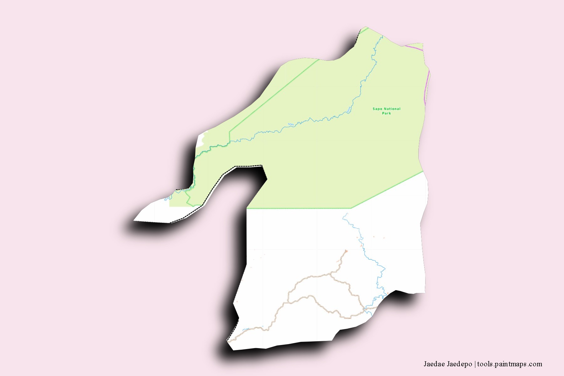 Mapa de barrios y pueblos de Jaedae Jaedepo con efecto de sombra 3D