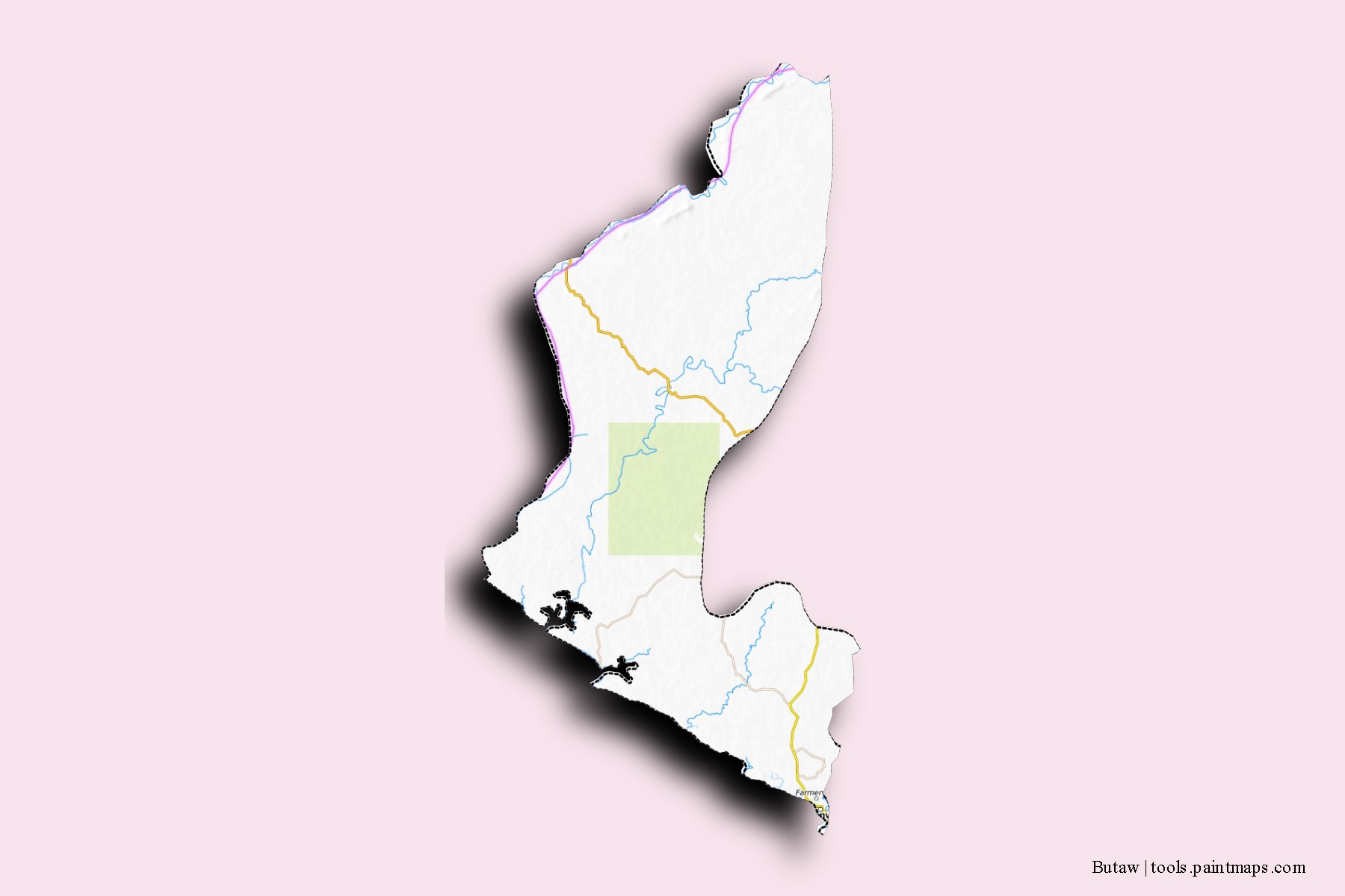 Mapa de barrios y pueblos de Butaw con efecto de sombra 3D