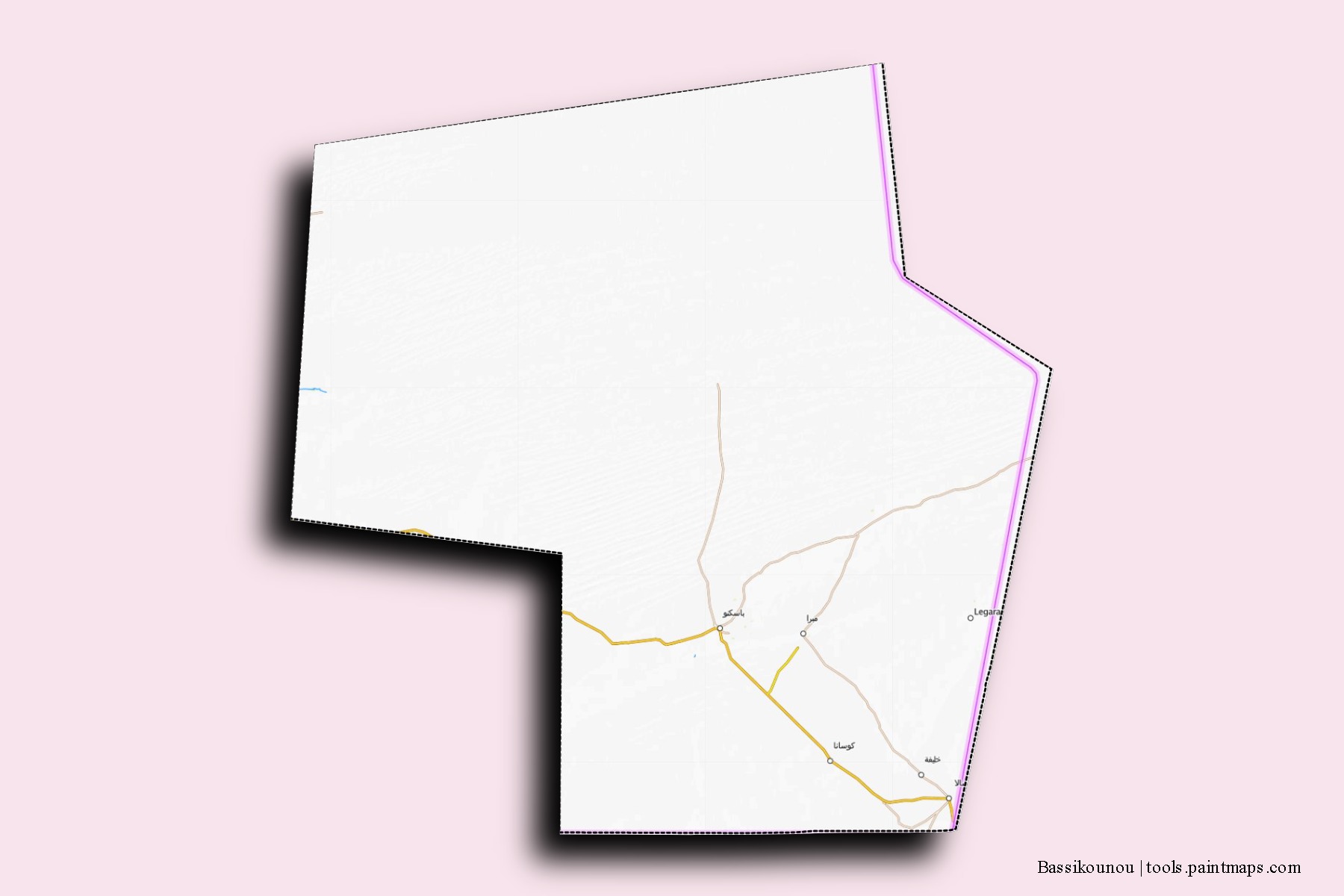 Mapa de barrios y pueblos de Bassikounou con efecto de sombra 3D