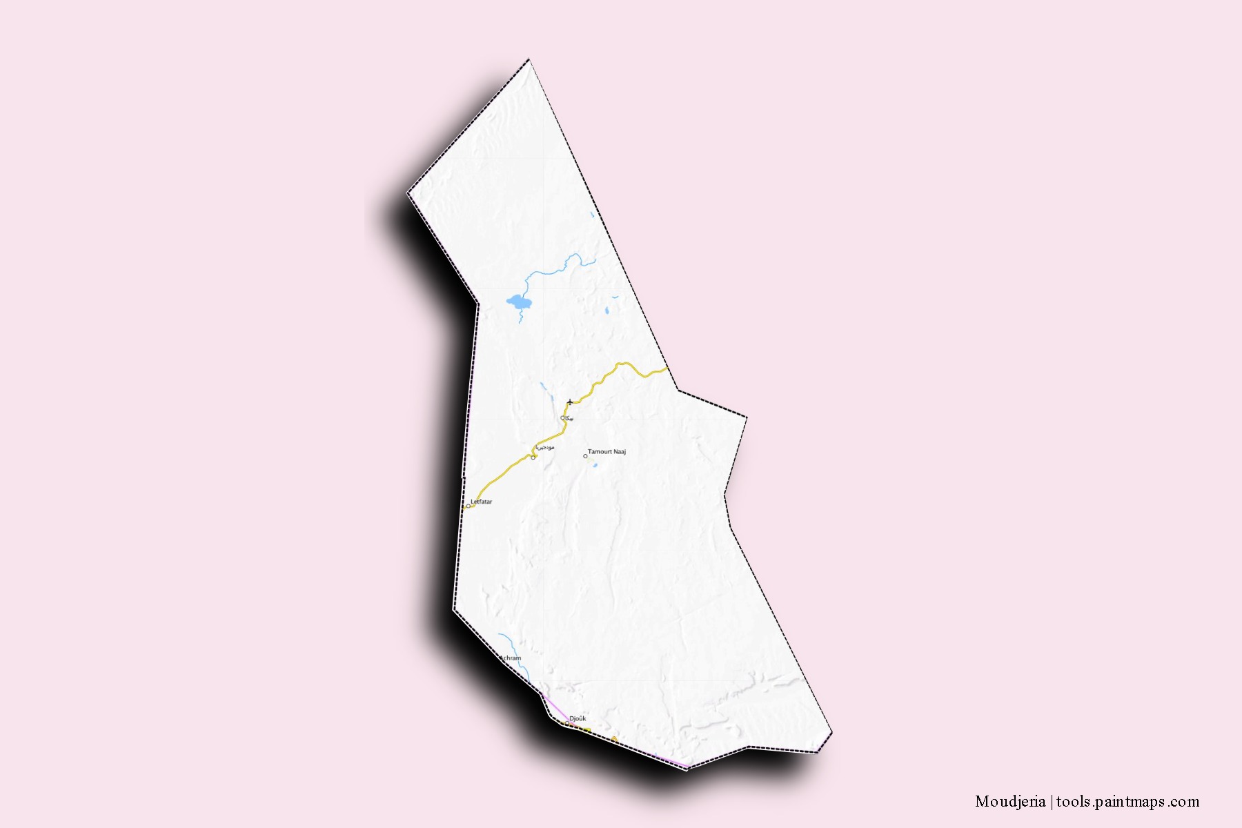 Mapa de barrios y pueblos de Moudjeria con efecto de sombra 3D