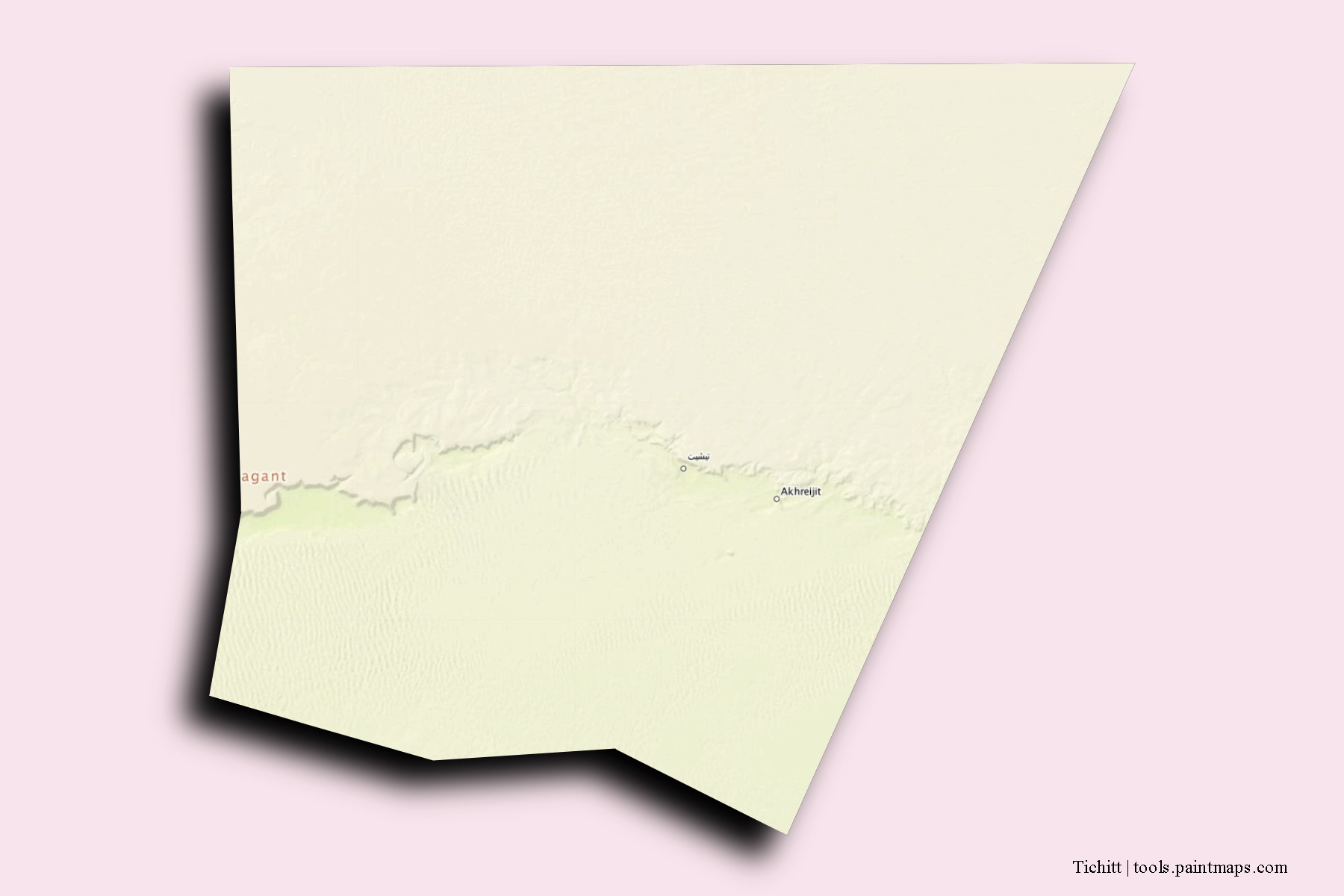 Mapa de barrios y pueblos de Tichitt con efecto de sombra 3D