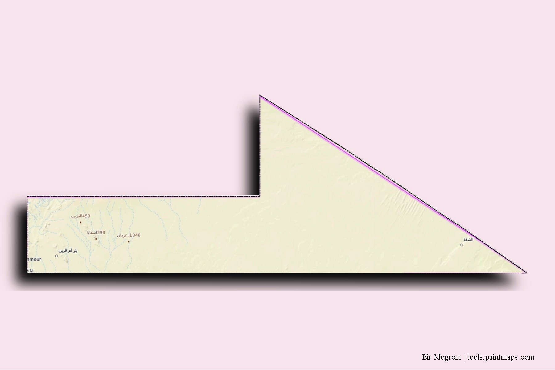 Mapa de barrios y pueblos de Bir Mogrein con efecto de sombra 3D