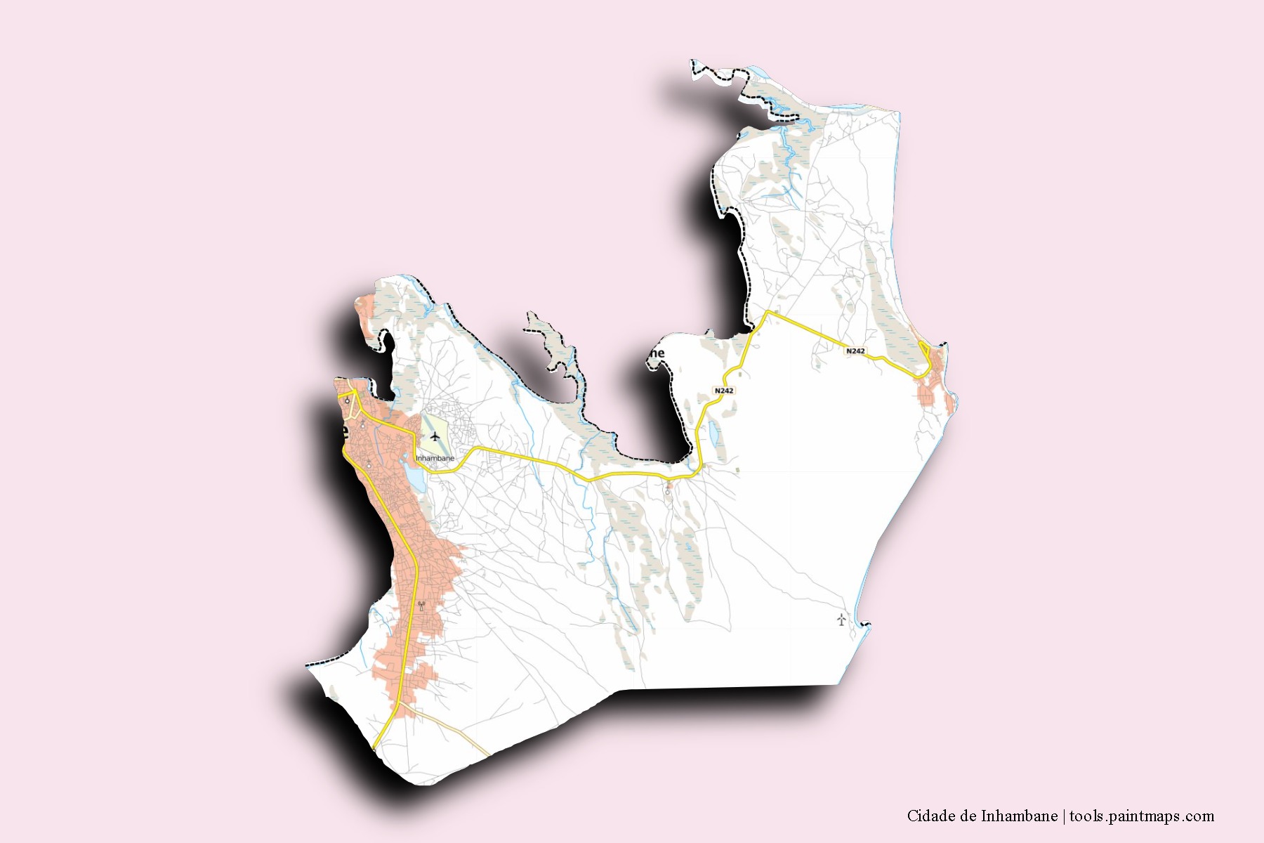 Cidade de Inhambane neighborhoods and villages map with 3D shadow effect