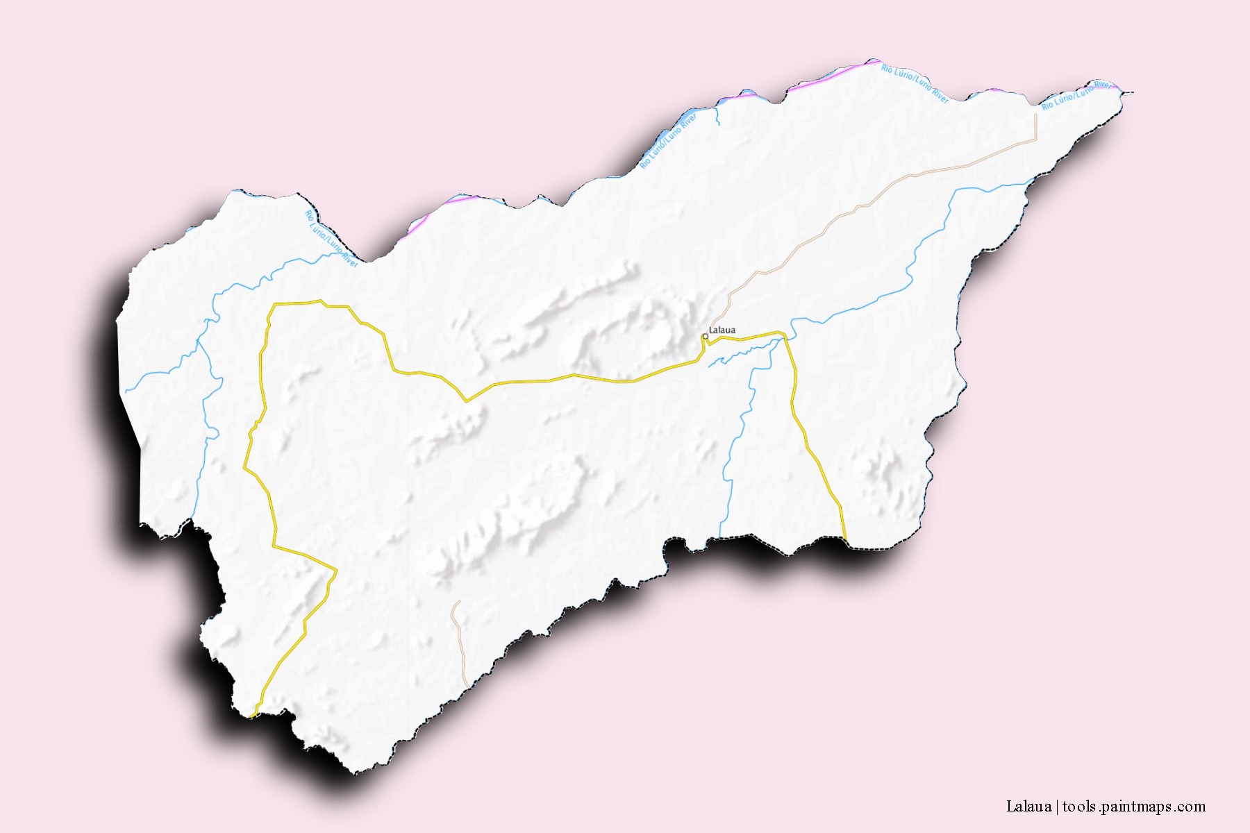 Mapa de barrios y pueblos de Lalaua con efecto de sombra 3D