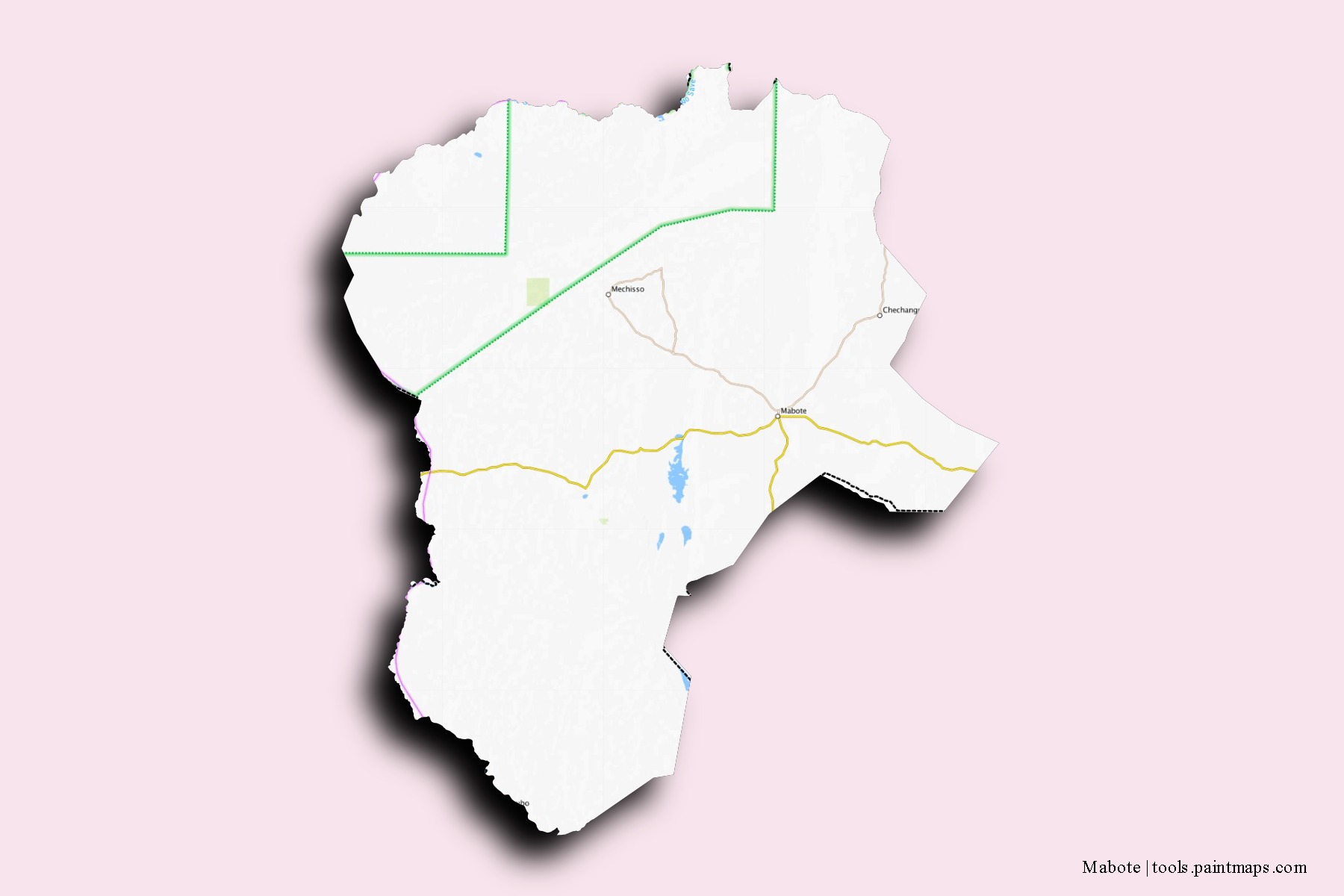 Mapa de barrios y pueblos de Mabote con efecto de sombra 3D