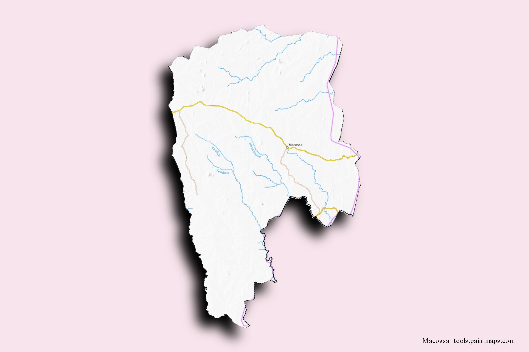 Mapa de barrios y pueblos de Macossa con efecto de sombra 3D