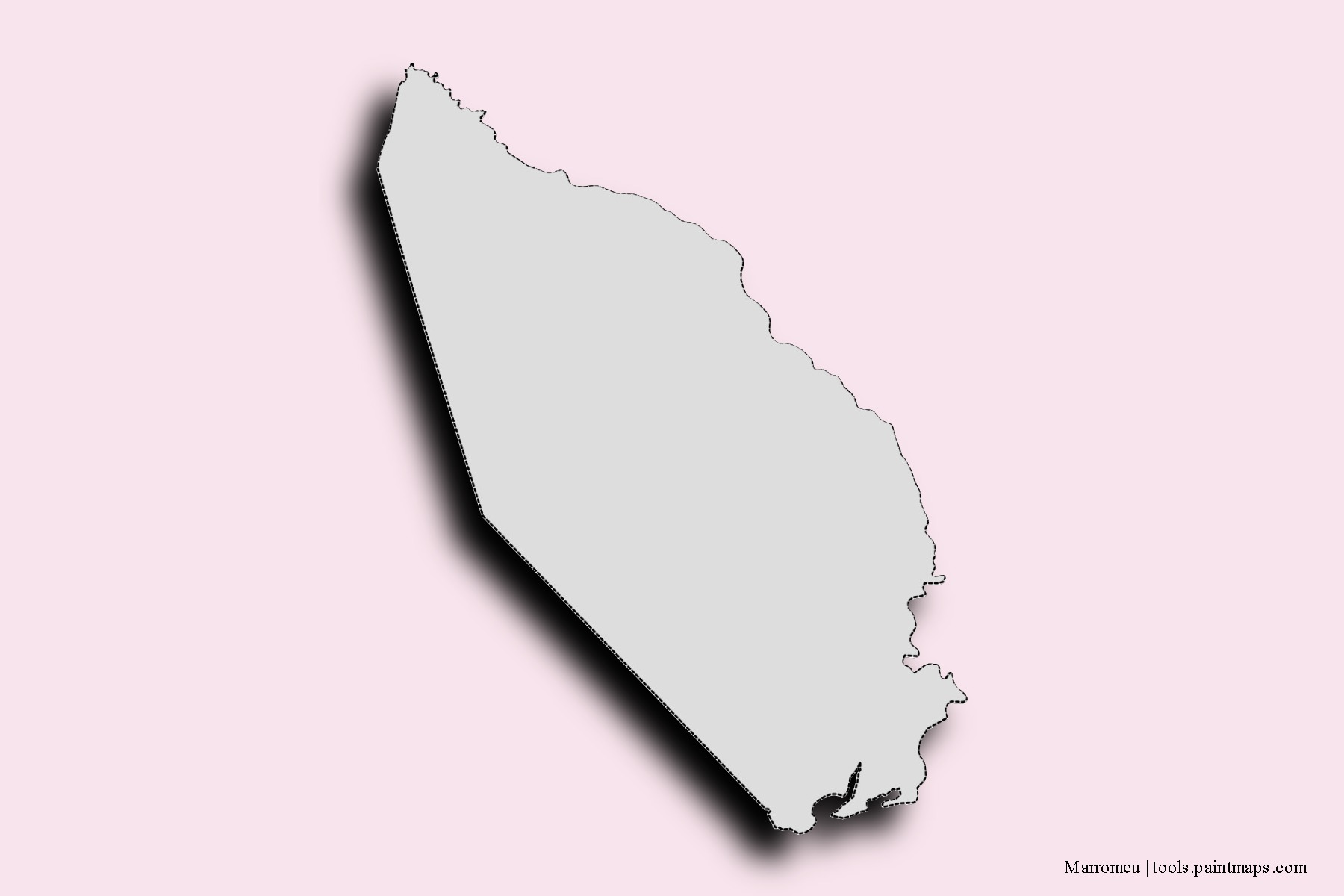 Mapa de barrios y pueblos de Marromeu con efecto de sombra 3D