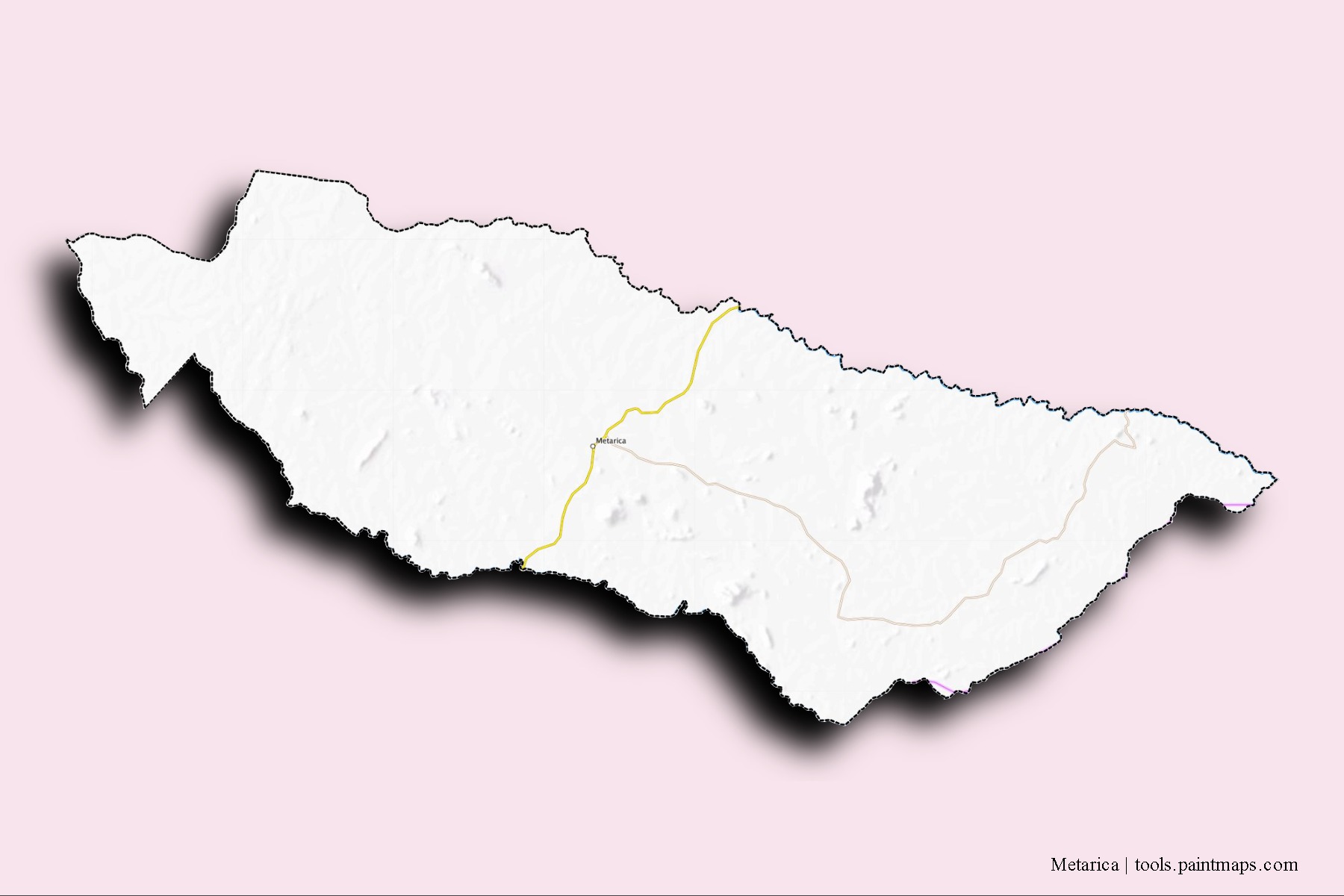 Mapa de barrios y pueblos de Metarica con efecto de sombra 3D