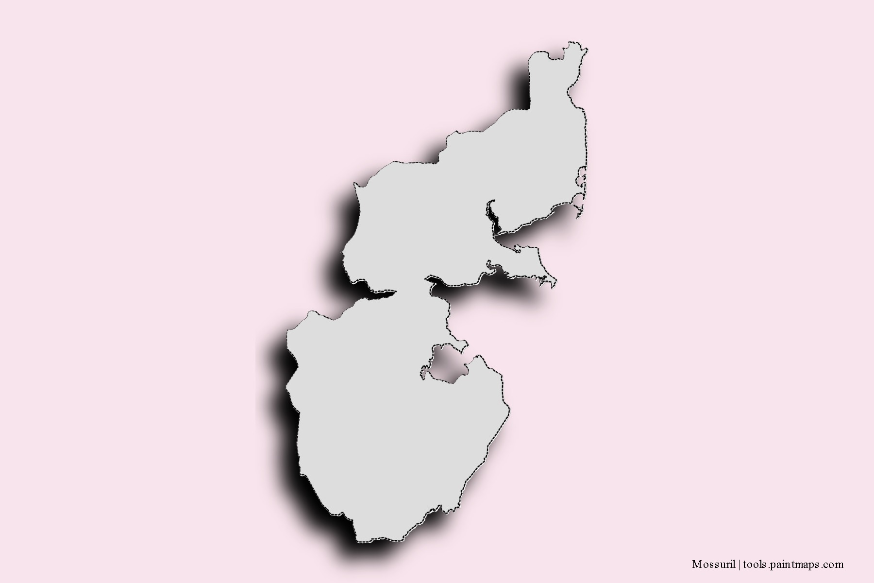 Mapa de barrios y pueblos de Mossuril con efecto de sombra 3D