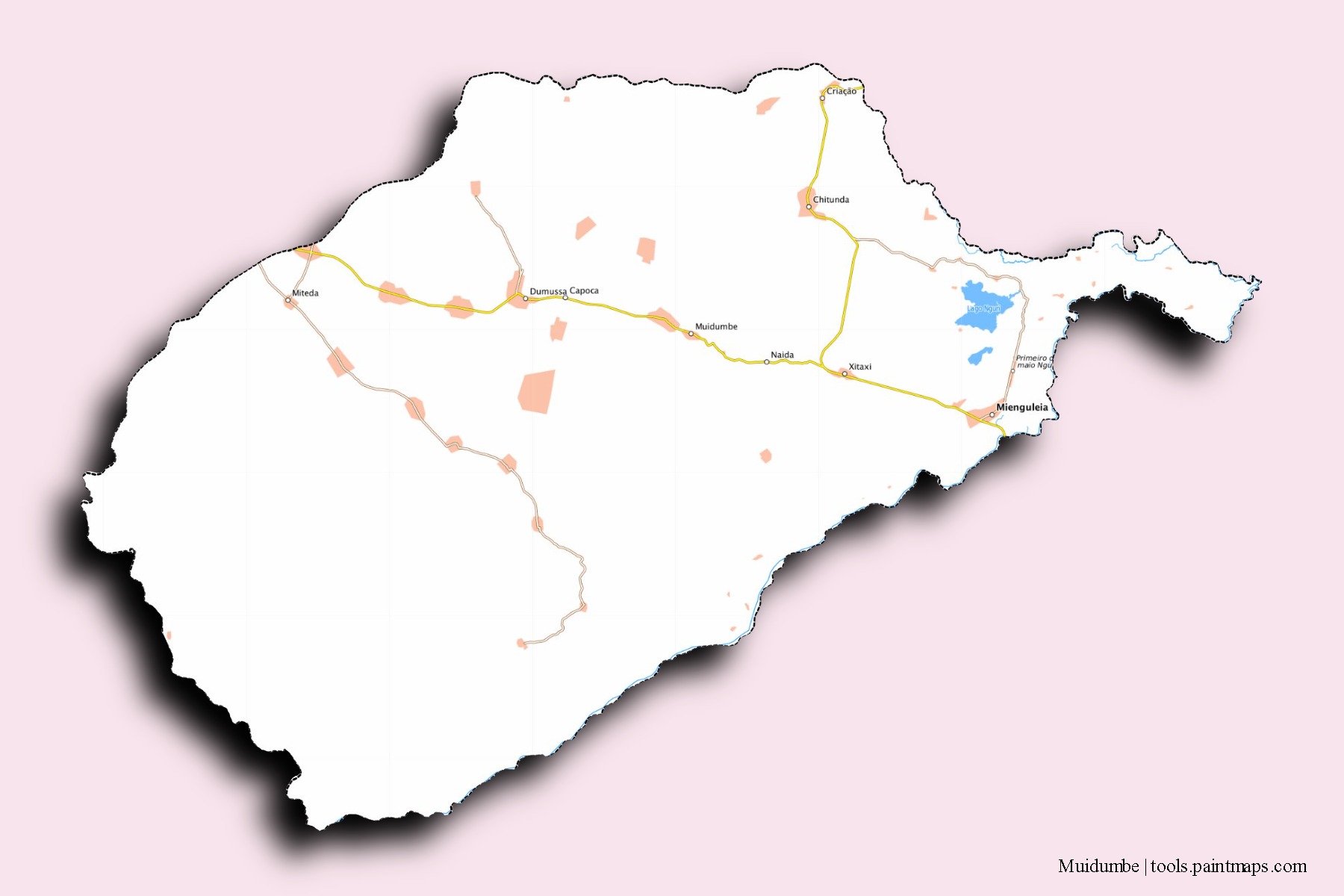 Mapa de barrios y pueblos de Muidumbe con efecto de sombra 3D