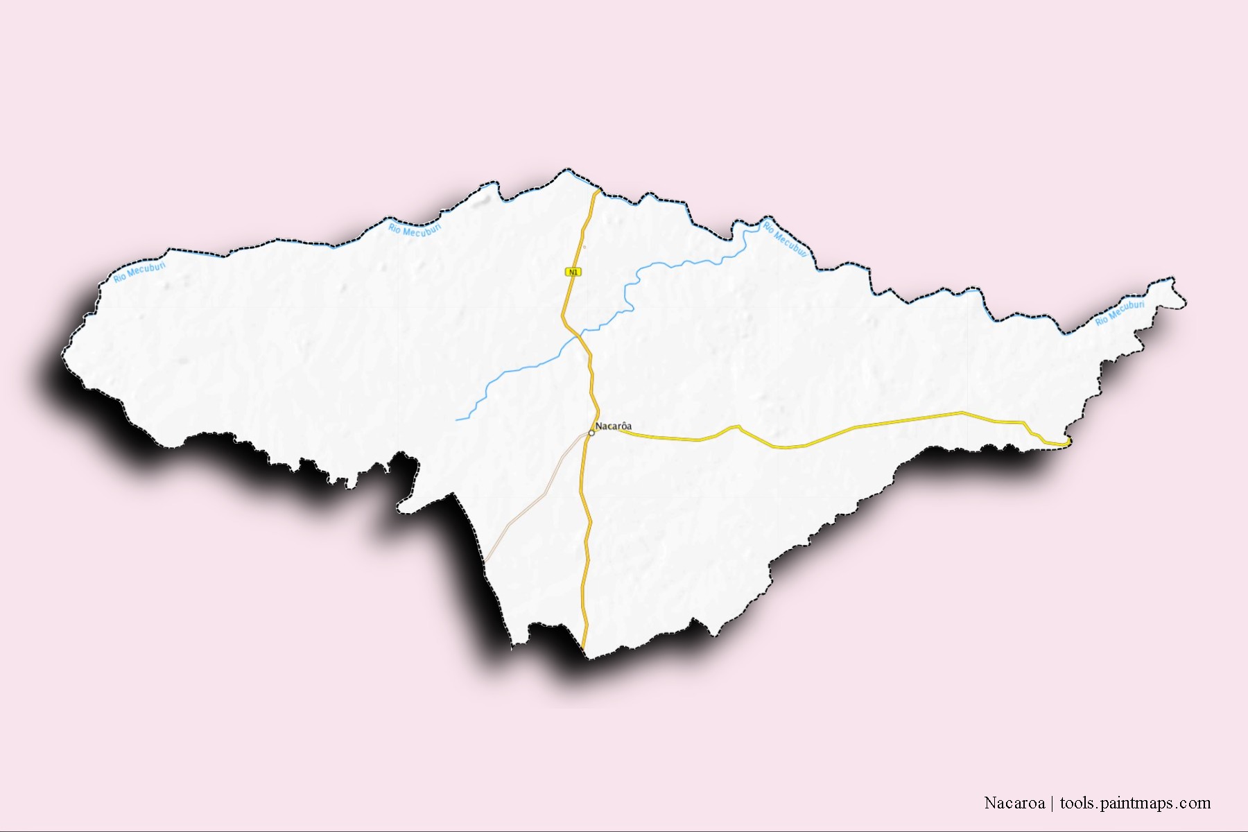 Nacaroa neighborhoods and villages map with 3D shadow effect