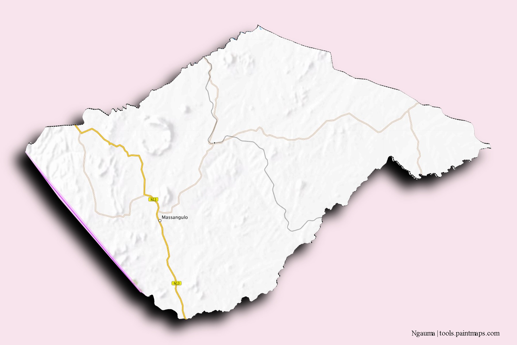 Mapa de barrios y pueblos de Ngauma con efecto de sombra 3D