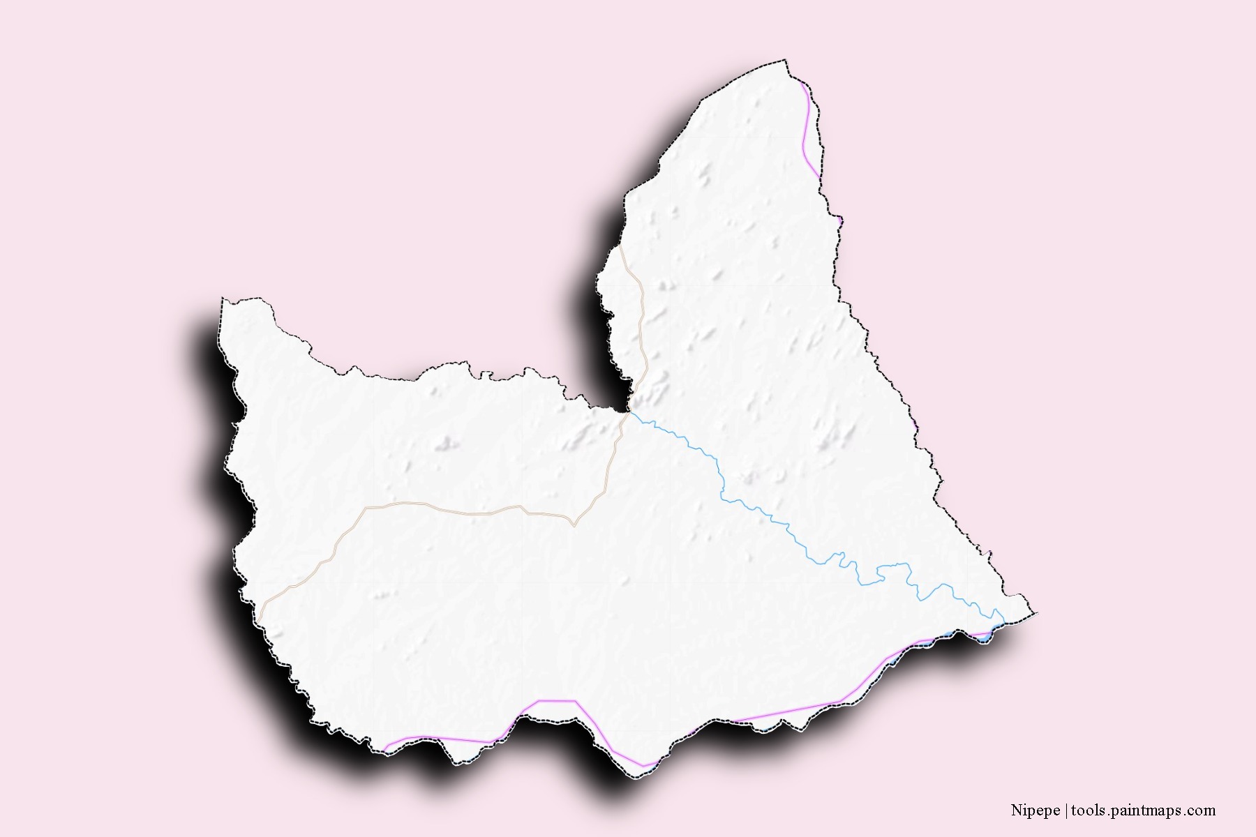 Mapa de barrios y pueblos de Nipepe con efecto de sombra 3D