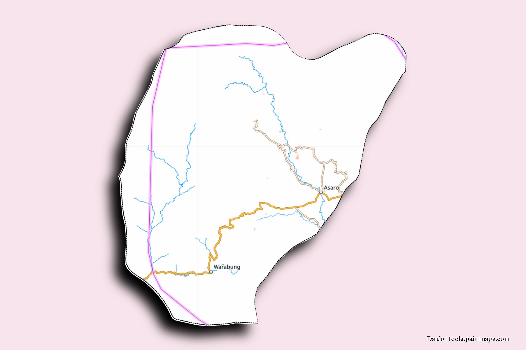 Mapa de barrios y pueblos de Daulo con efecto de sombra 3D