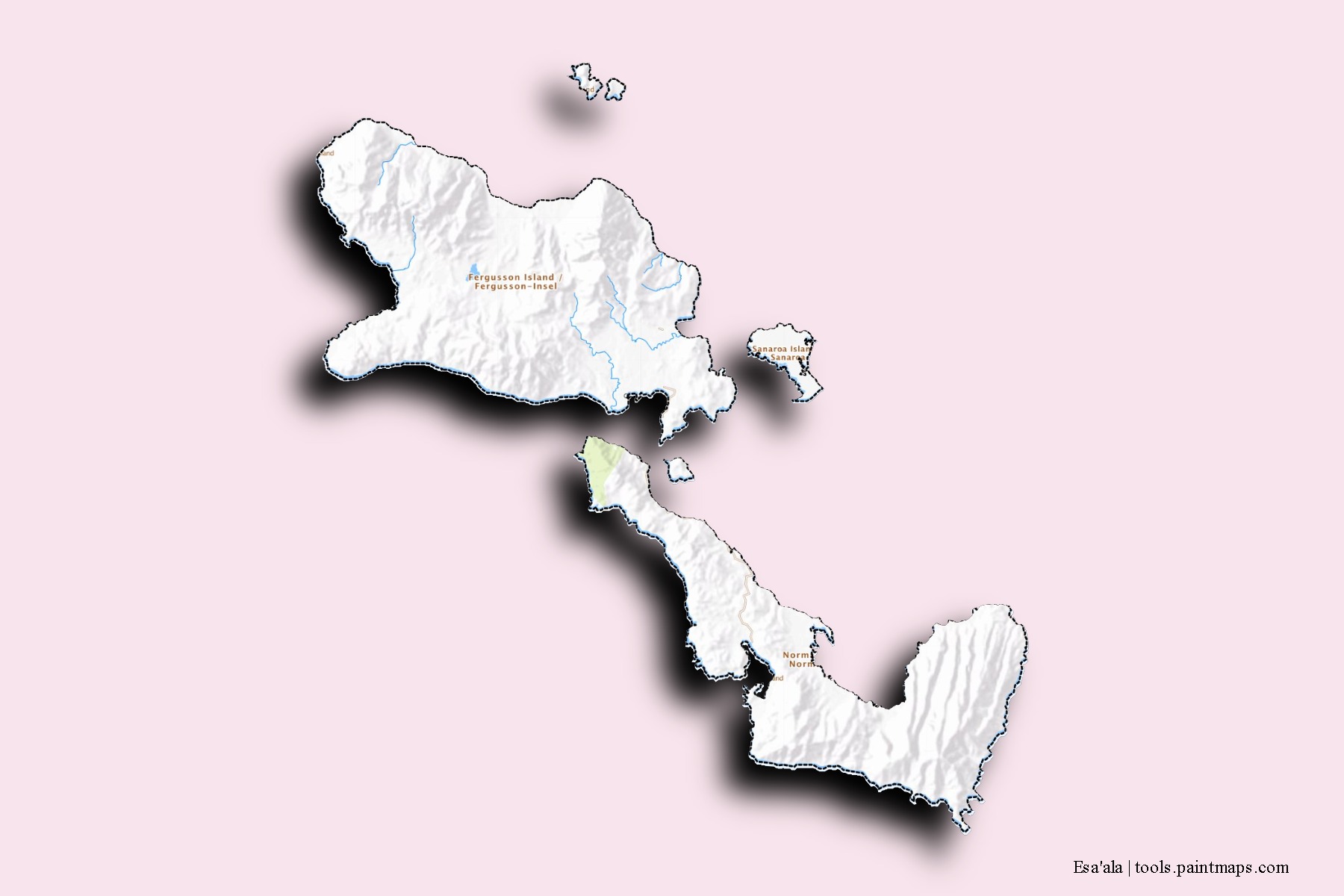 Esa'ala neighborhoods and villages map with 3D shadow effect