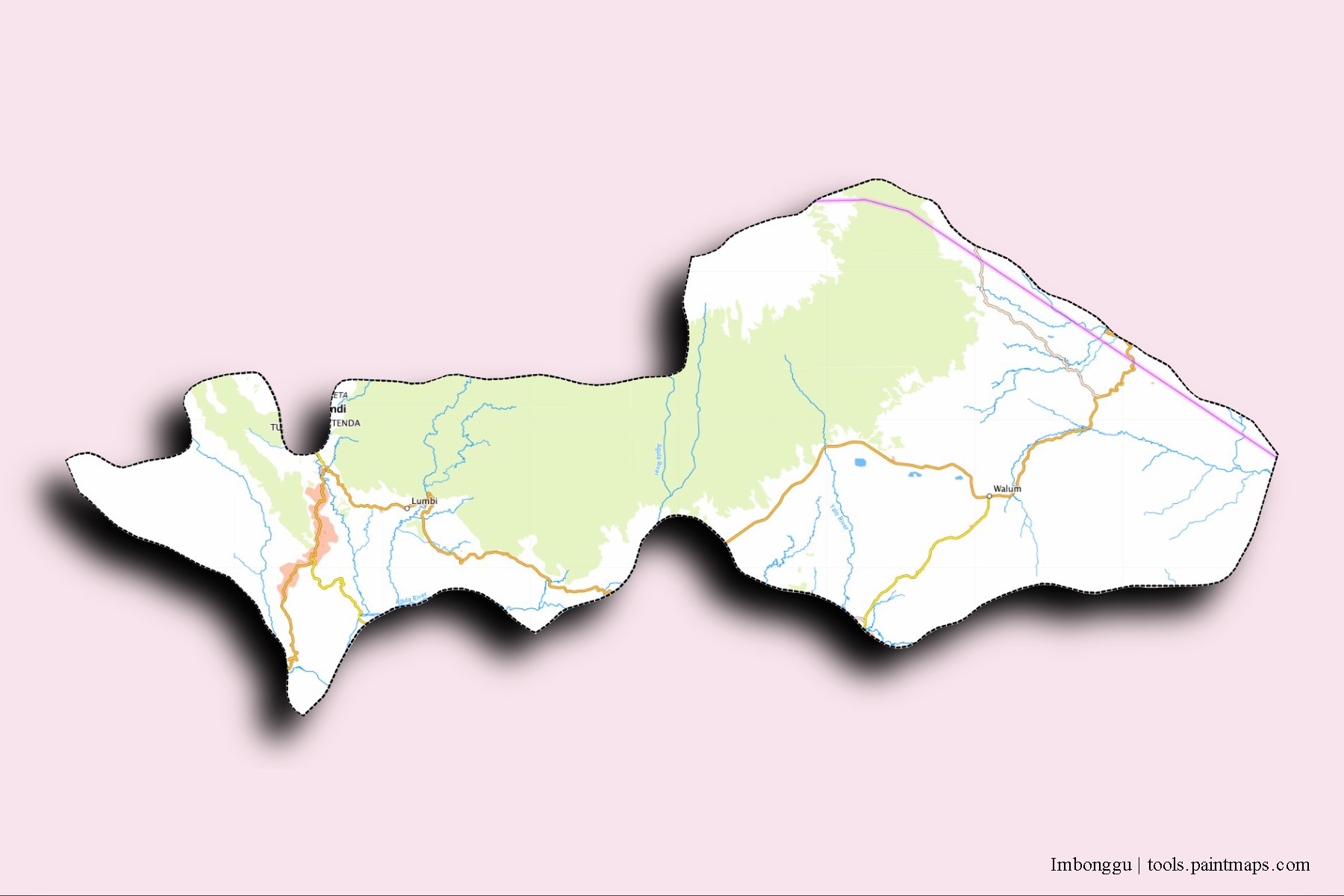 Imbonggu neighborhoods and villages map with 3D shadow effect