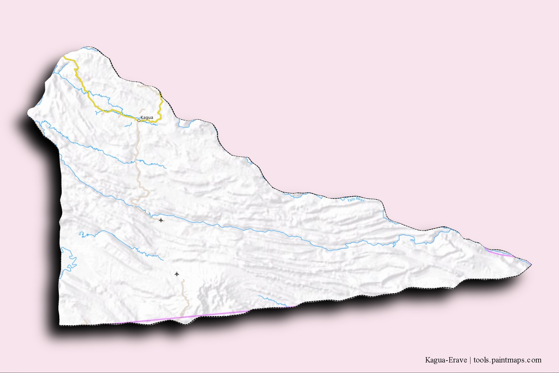 Kagua-Erave neighborhoods and villages map with 3D shadow effect