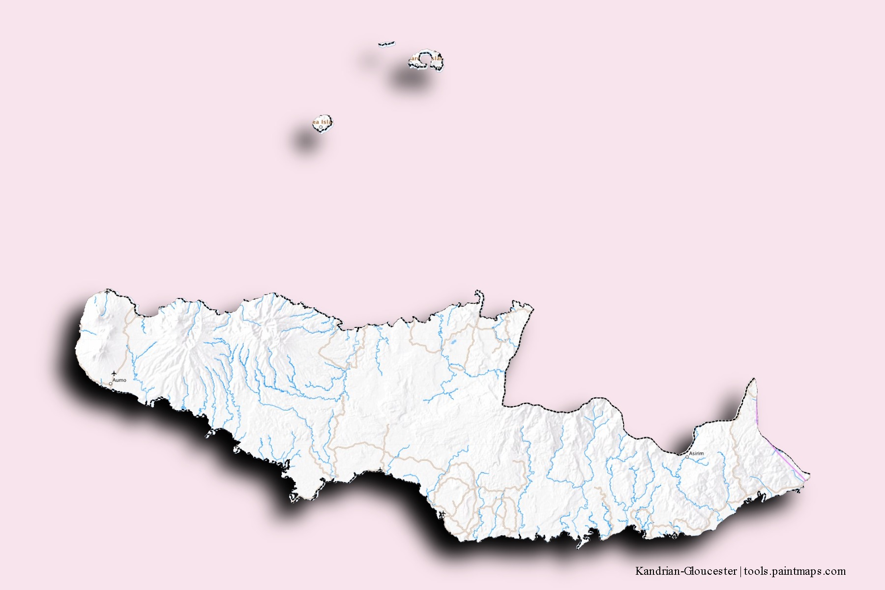 Kandrian-Gloucester neighborhoods and villages map with 3D shadow effect