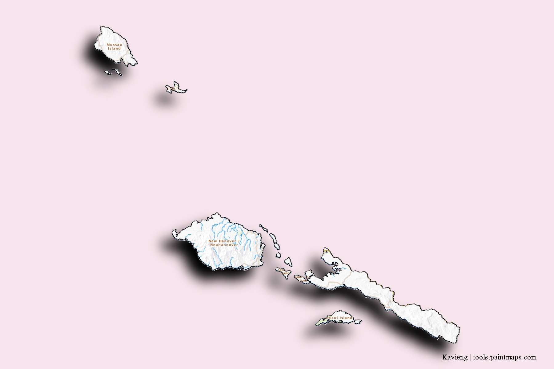 Kavieng neighborhoods and villages map with 3D shadow effect