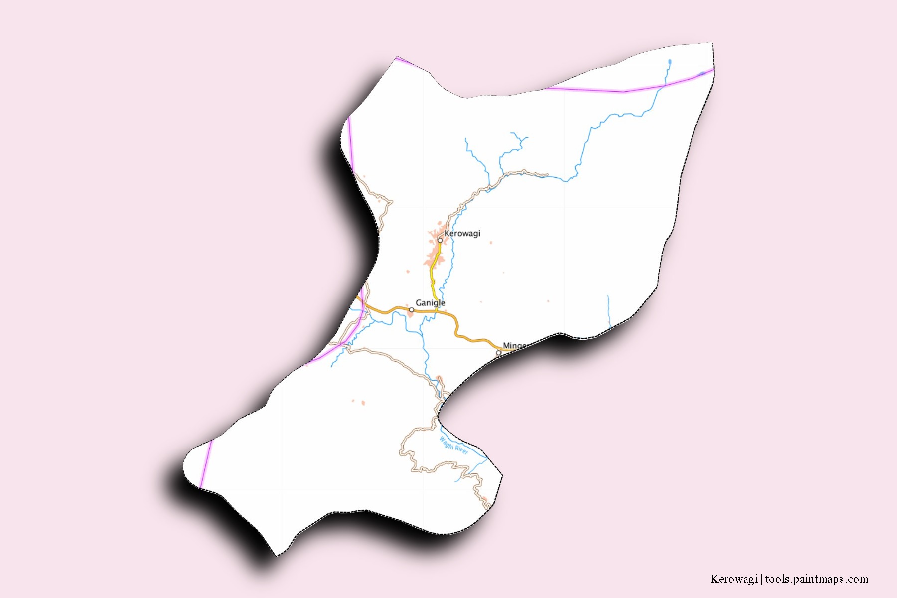 Kerowagi neighborhoods and villages map with 3D shadow effect