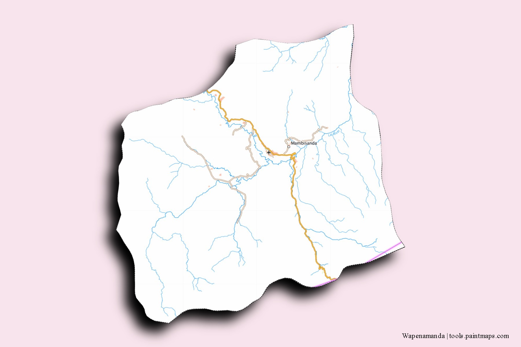 Wapenamanda neighborhoods and villages map with 3D shadow effect