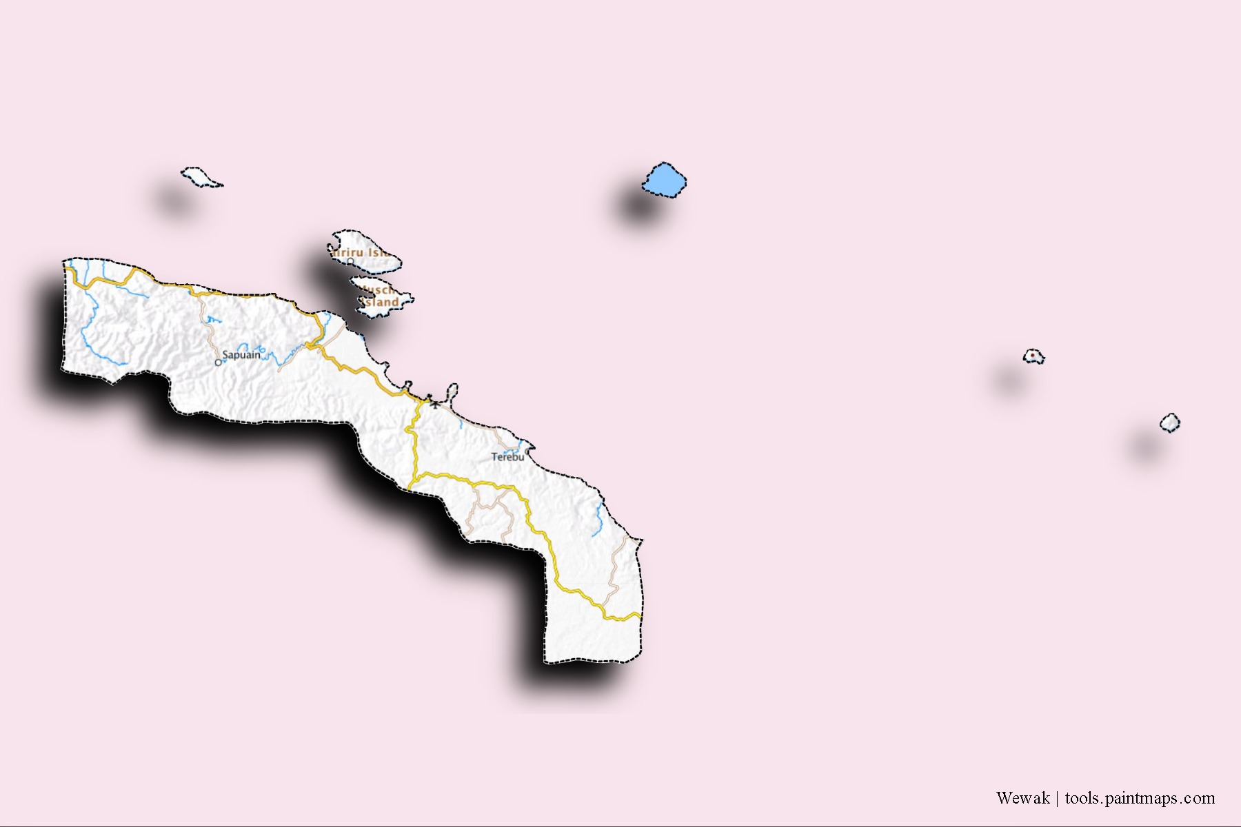 Mapa de barrios y pueblos de Wewak con efecto de sombra 3D