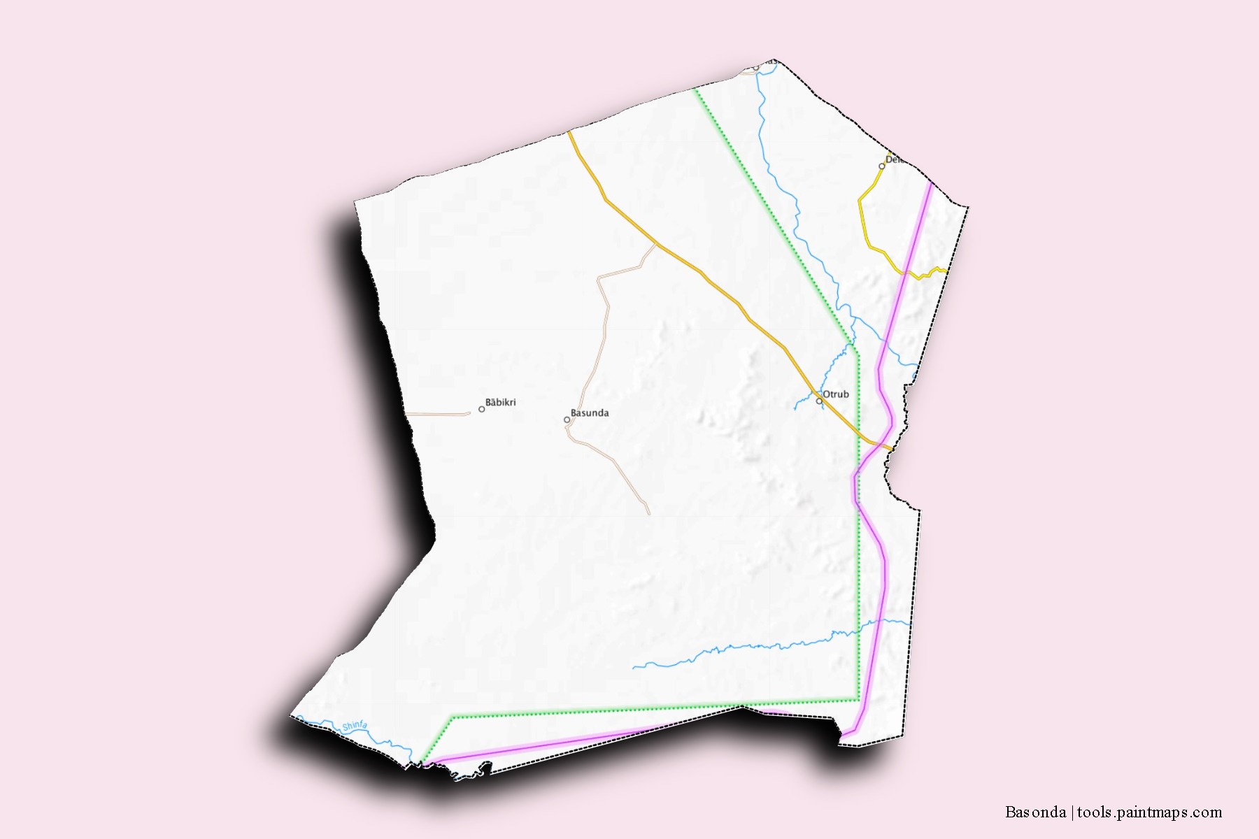 Mapa de barrios y pueblos de Basonda con efecto de sombra 3D