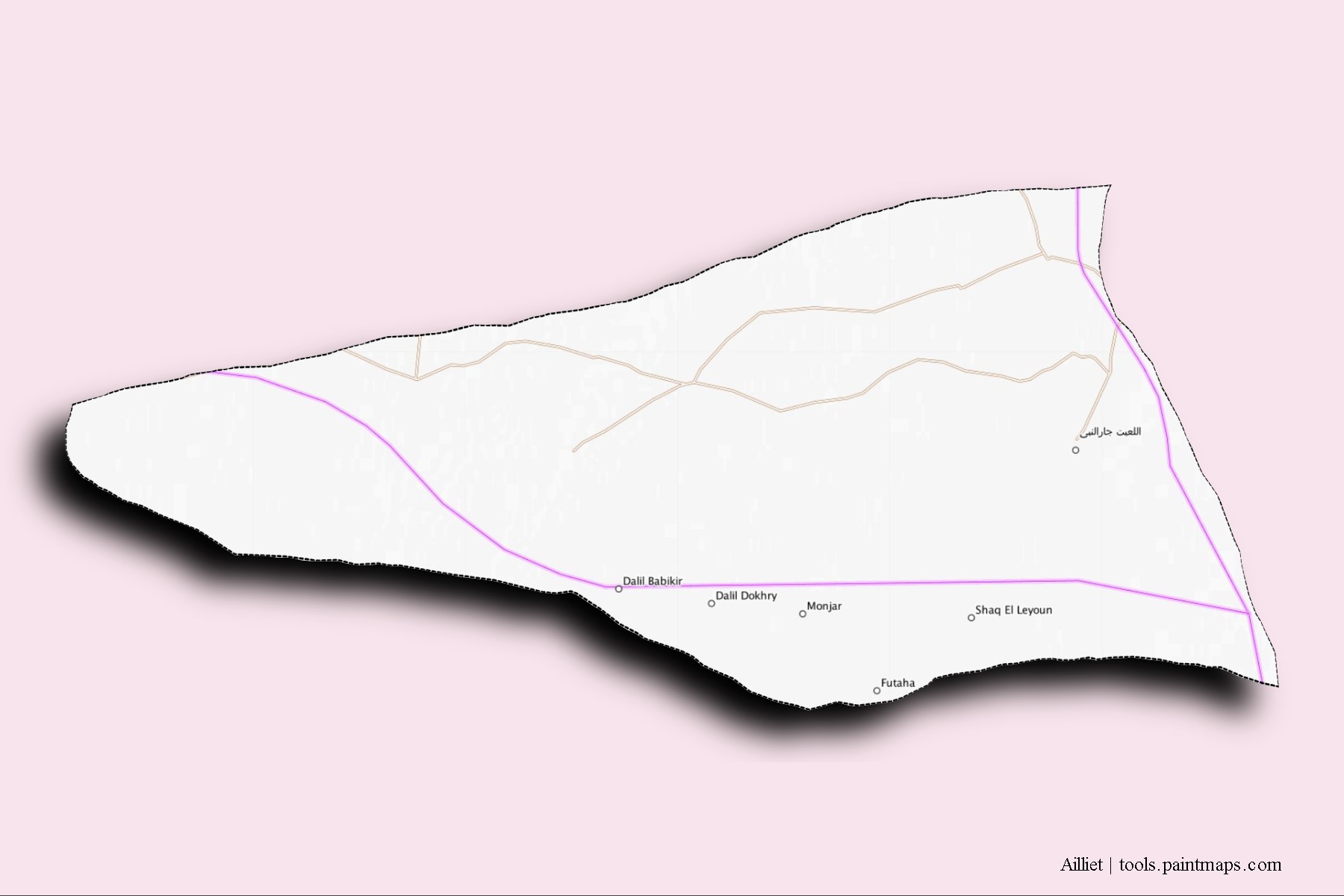 Ailliet neighborhoods and villages map with 3D shadow effect