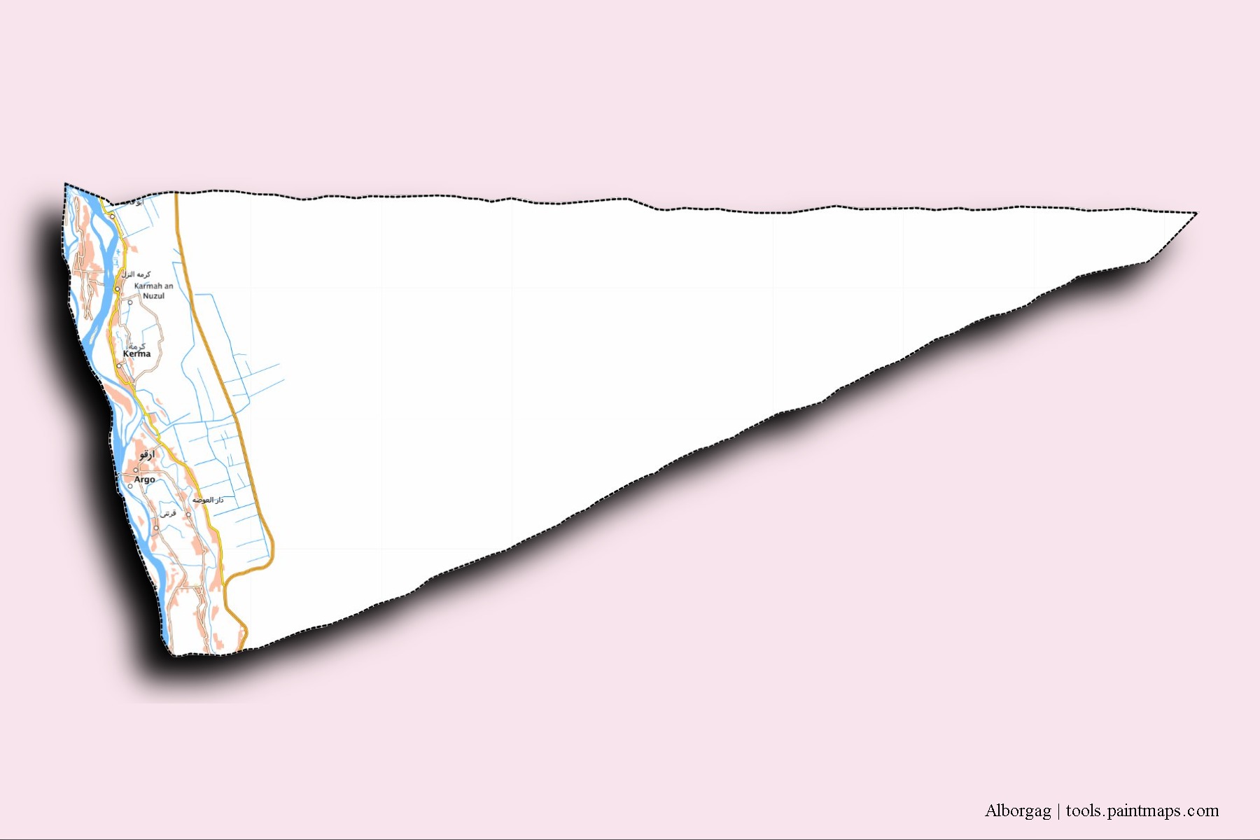 Alborgag neighborhoods and villages map with 3D shadow effect