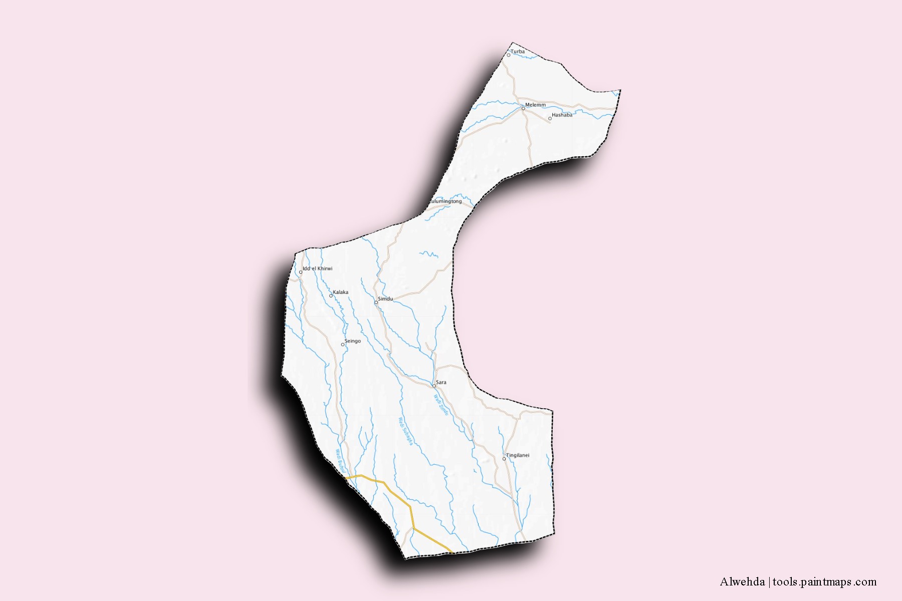 Mapa de barrios y pueblos de Alwehda con efecto de sombra 3D