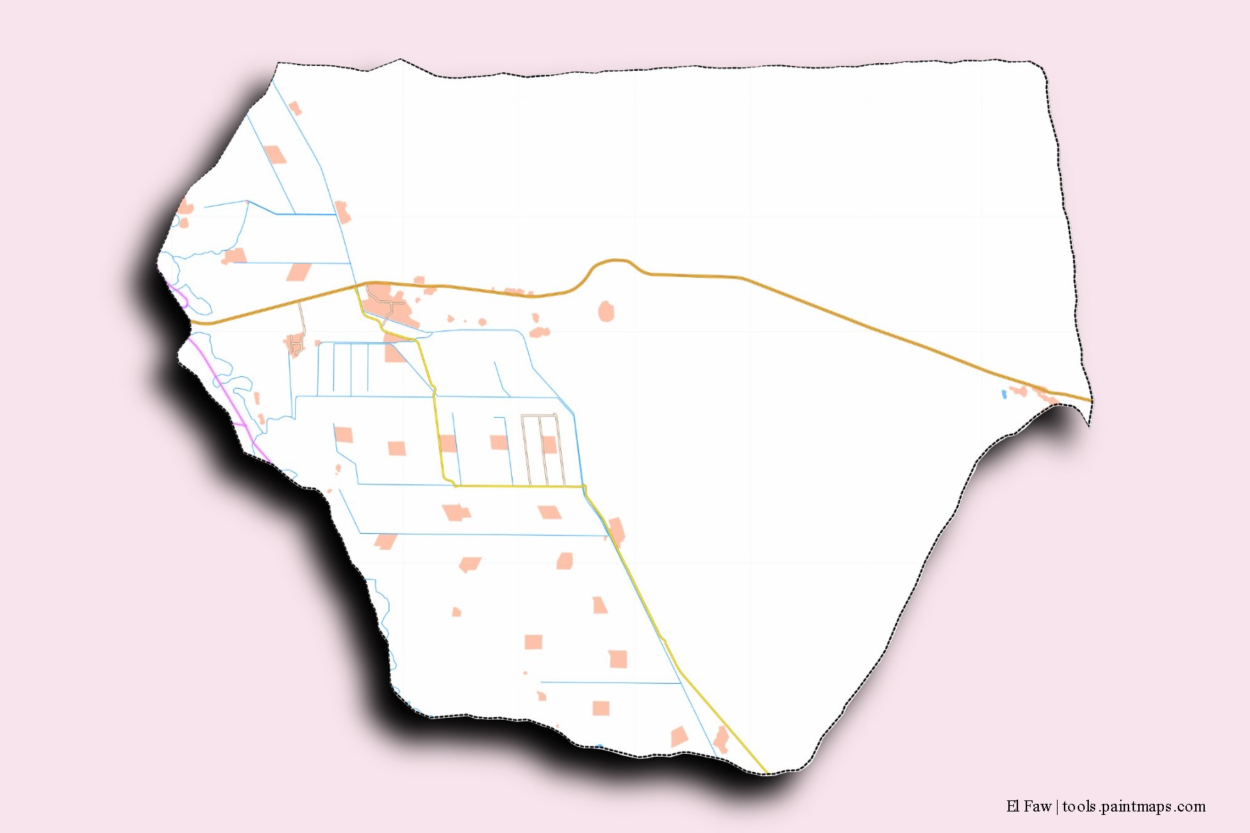 El Faw neighborhoods and villages map with 3D shadow effect