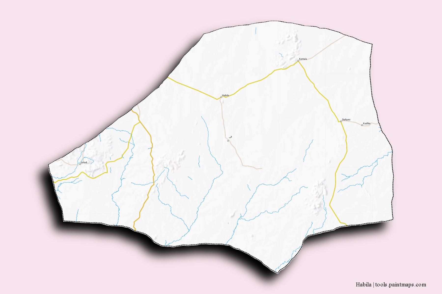 Mapa de barrios y pueblos de Habila con efecto de sombra 3D