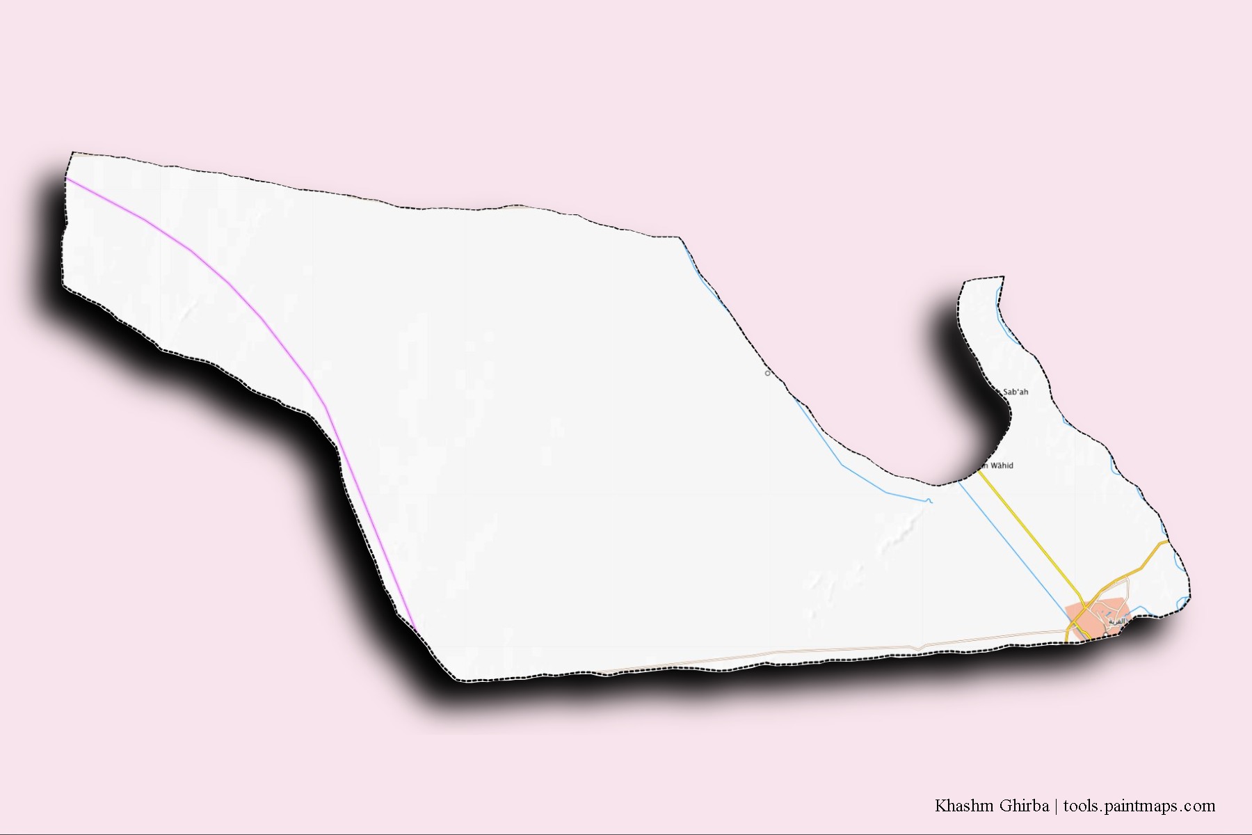 Mapa de barrios y pueblos de Khashm Ghirba con efecto de sombra 3D