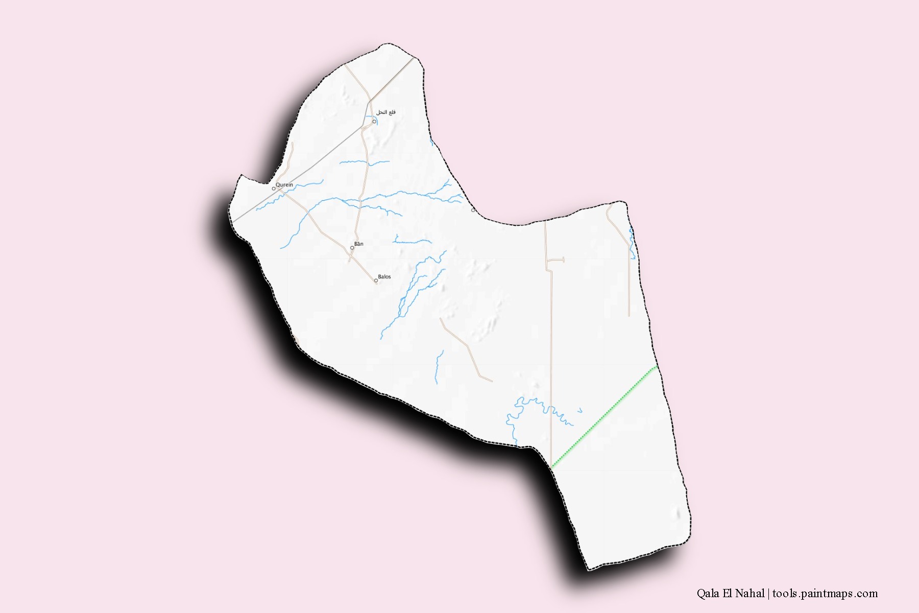 Mapa de barrios y pueblos de Qala El Nahal con efecto de sombra 3D