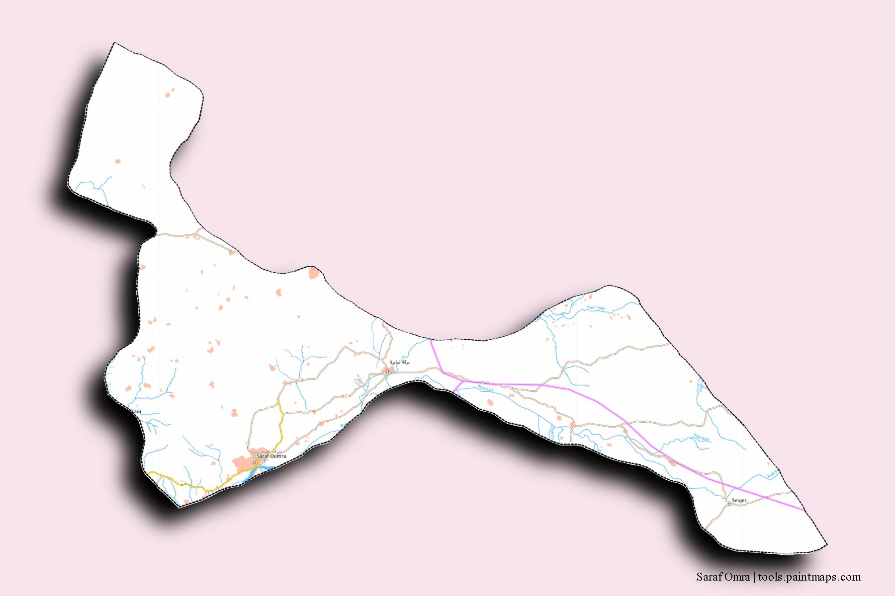 Sarf Omra neighborhoods and villages map with 3D shadow effect