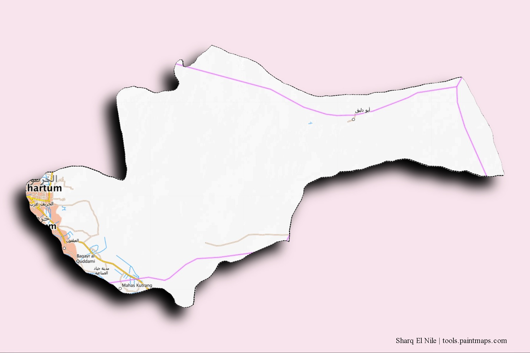 Shrg Alneel neighborhoods and villages map with 3D shadow effect