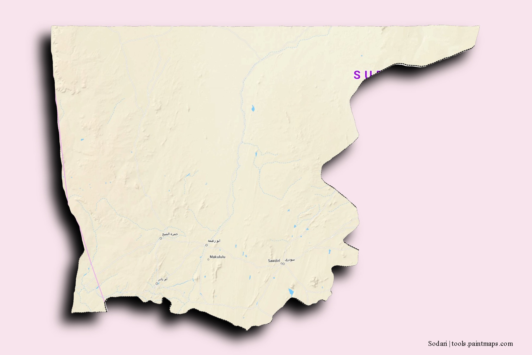 Sodri neighborhoods and villages map with 3D shadow effect